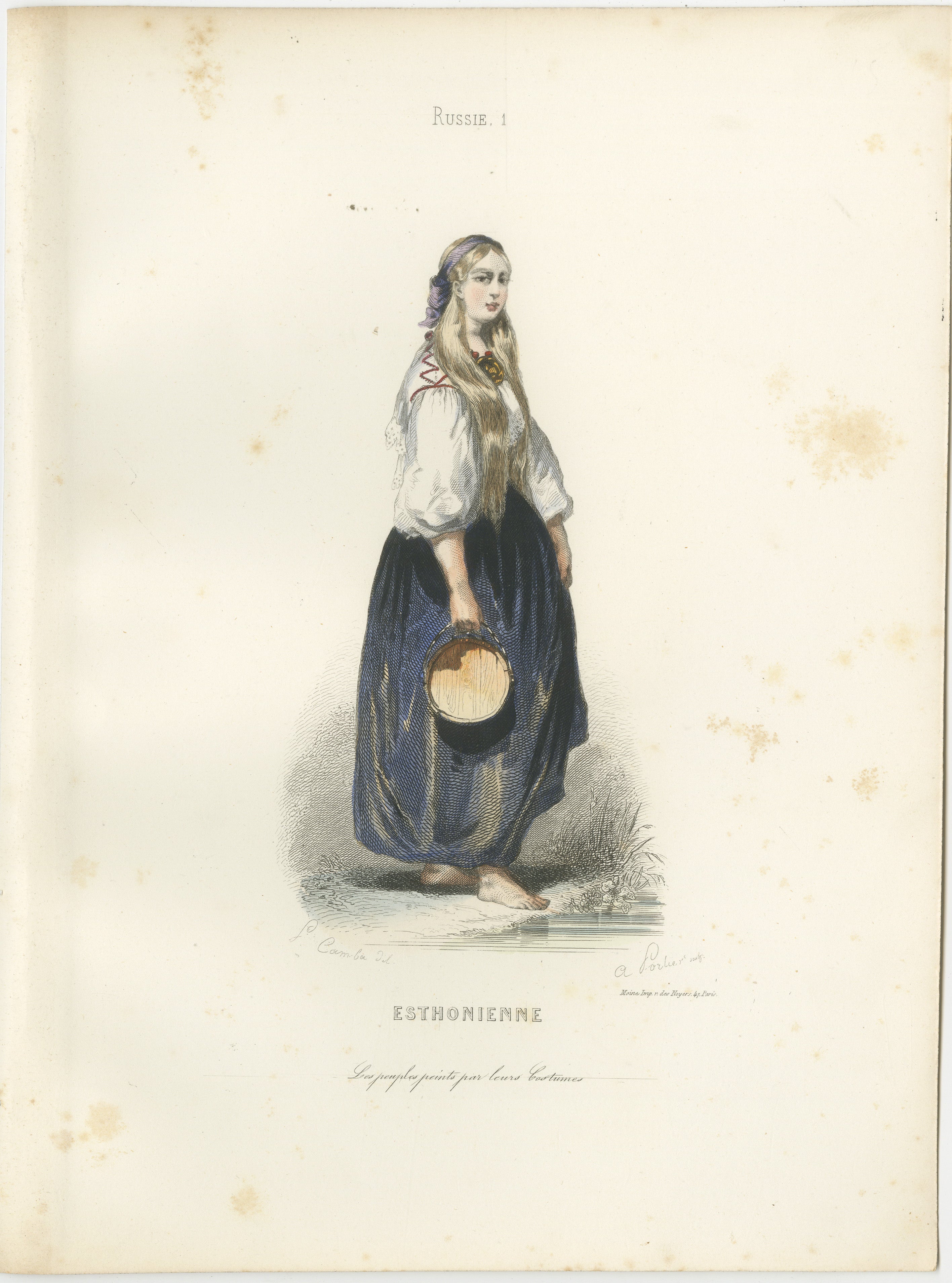 Russian Traditional Costumes and Trades, Set of Four Antique Prints, circa 1850