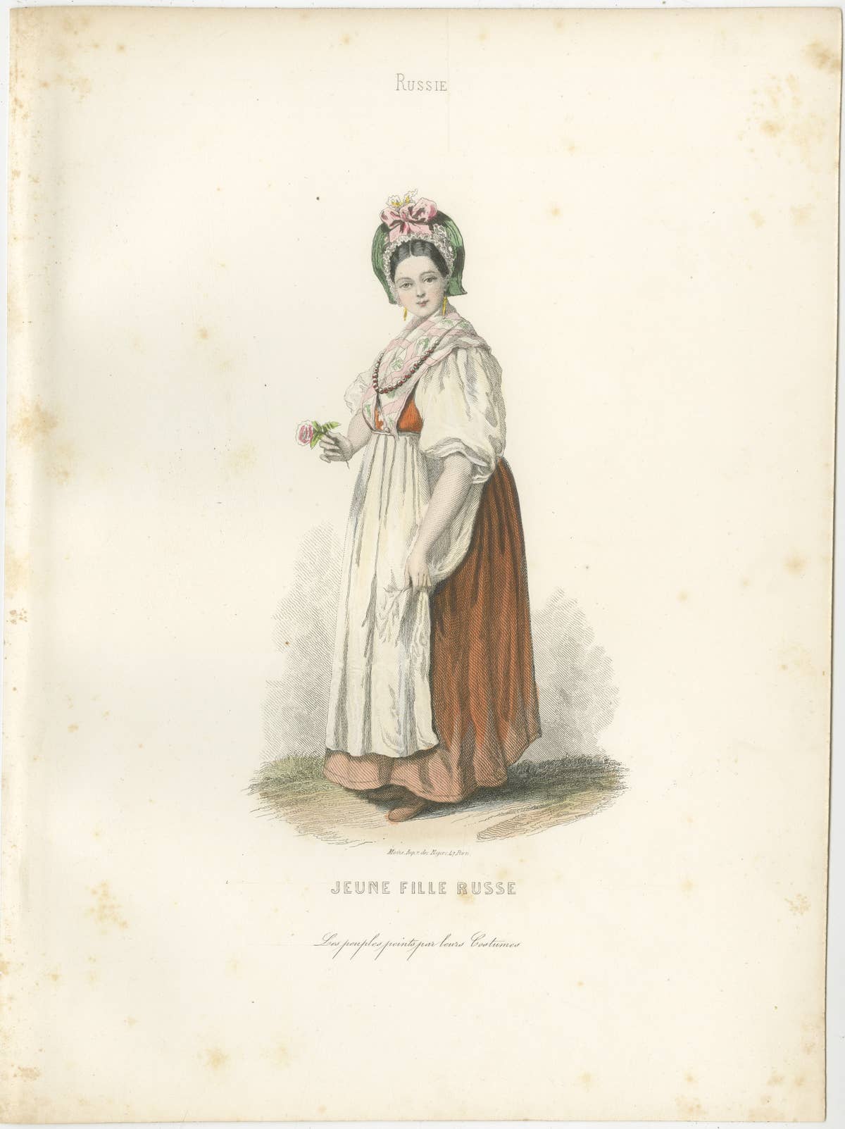 Russian Traditional Costumes and Trades, Set of Four Antique Prints, circa 1850