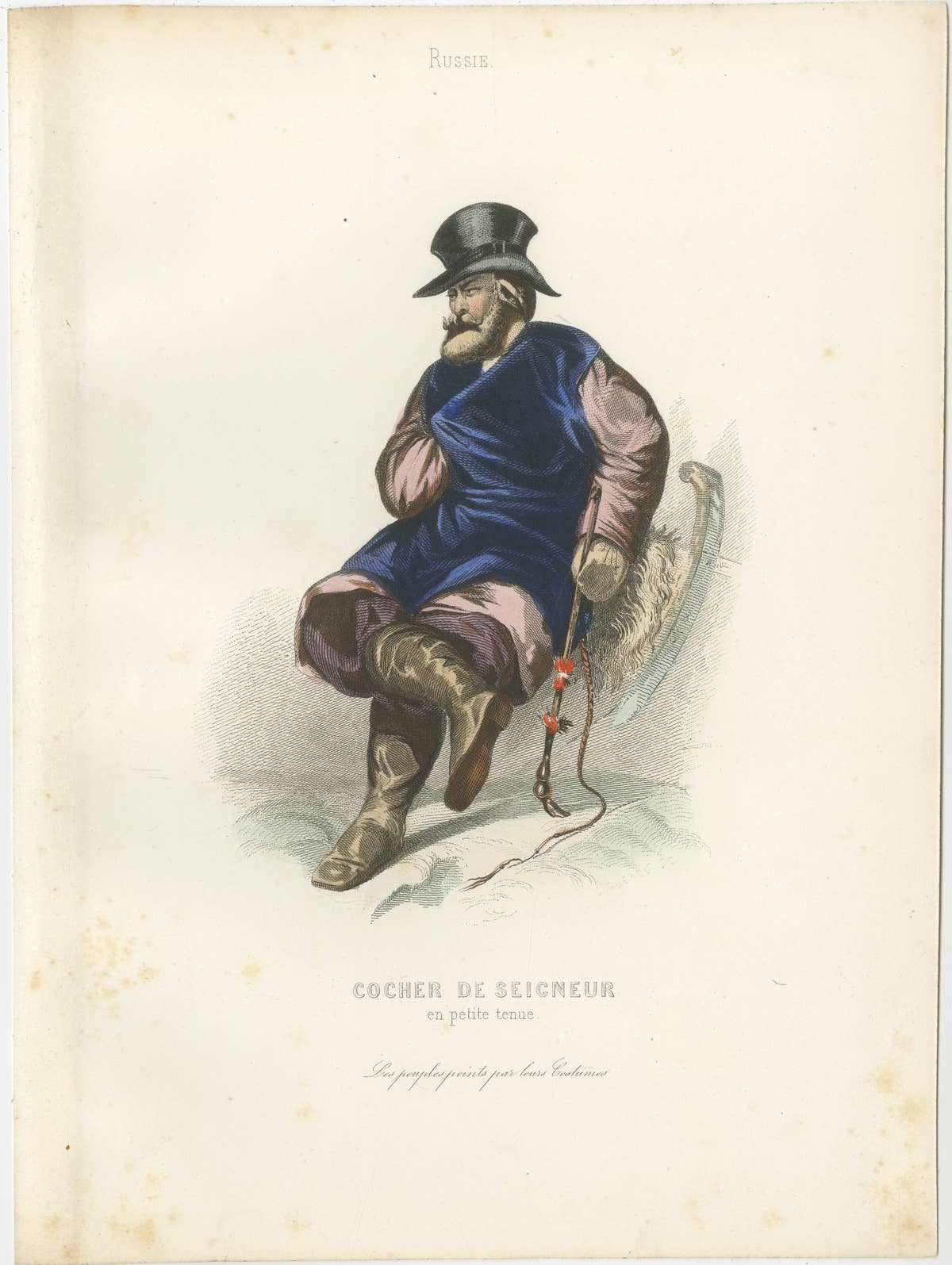Russian Traditional Costumes and Trades, Set of Four Antique Prints, circa 1850
