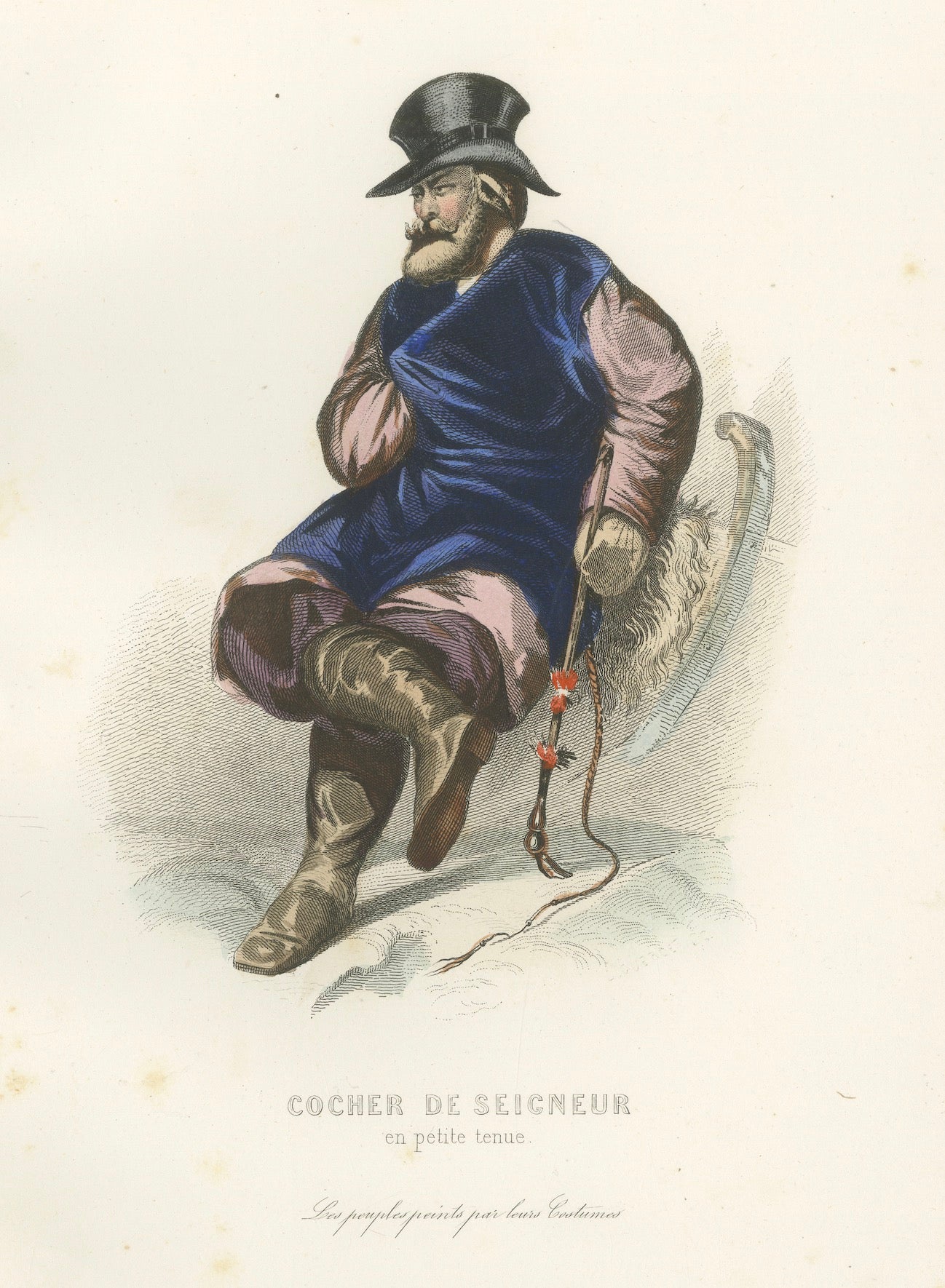 Russian Traditional Costumes and Trades, Set of Four Antique Prints, circa 1850