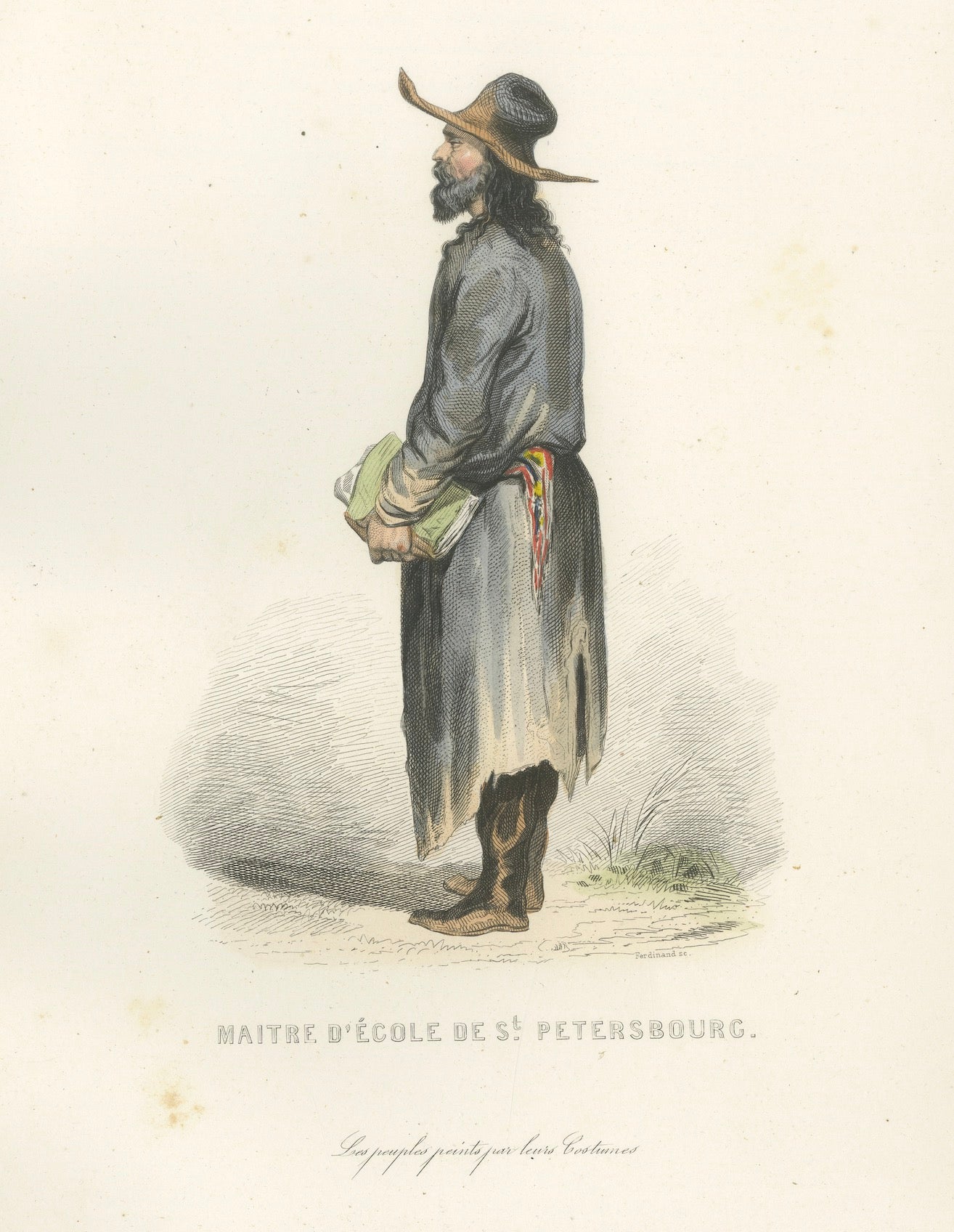 Russian Traditional Costumes and Trades, Set of Four Antique Prints, circa 1850