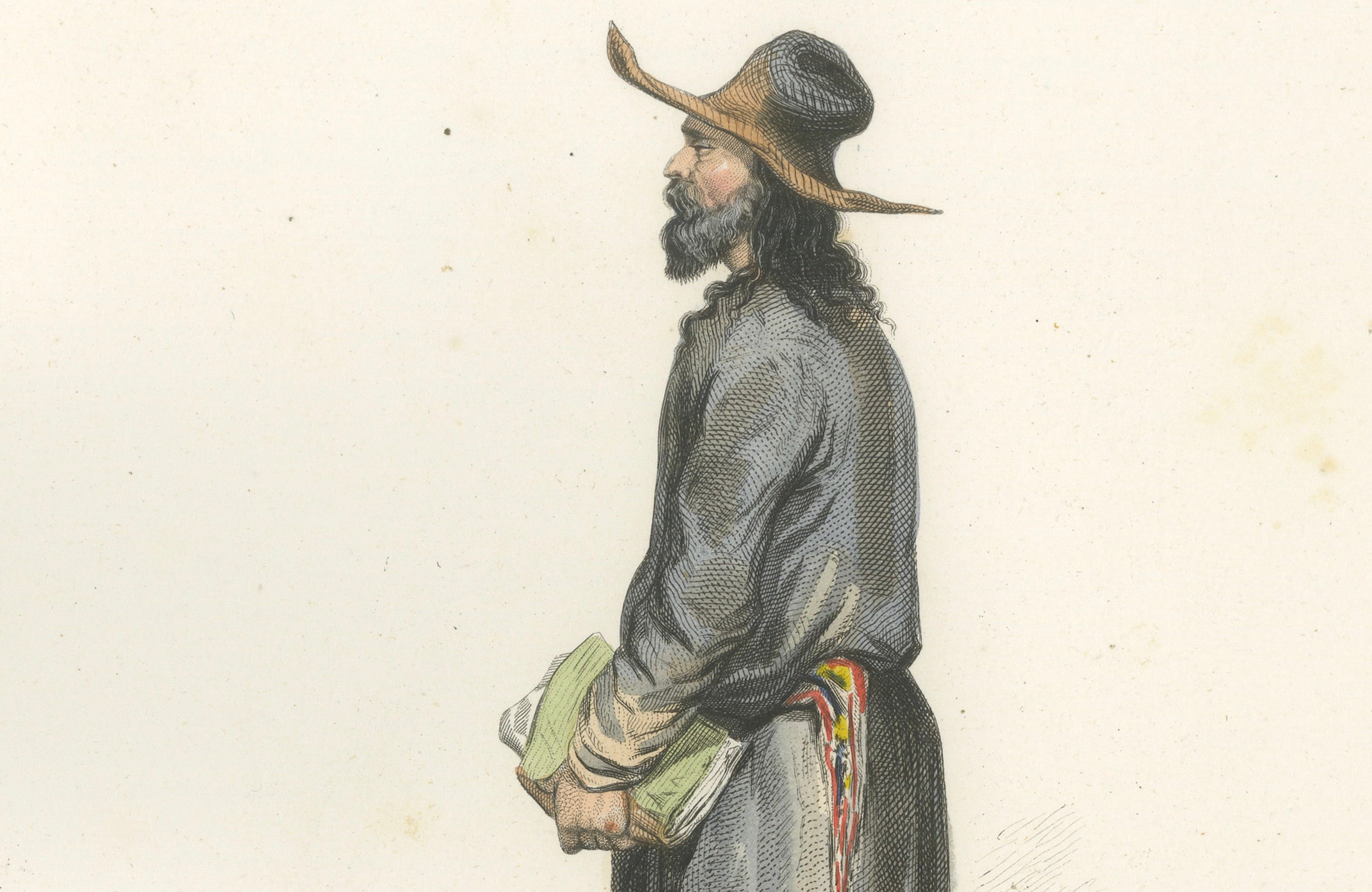 Russian Traditional Costumes and Trades, Set of Four Antique Prints, circa 1850