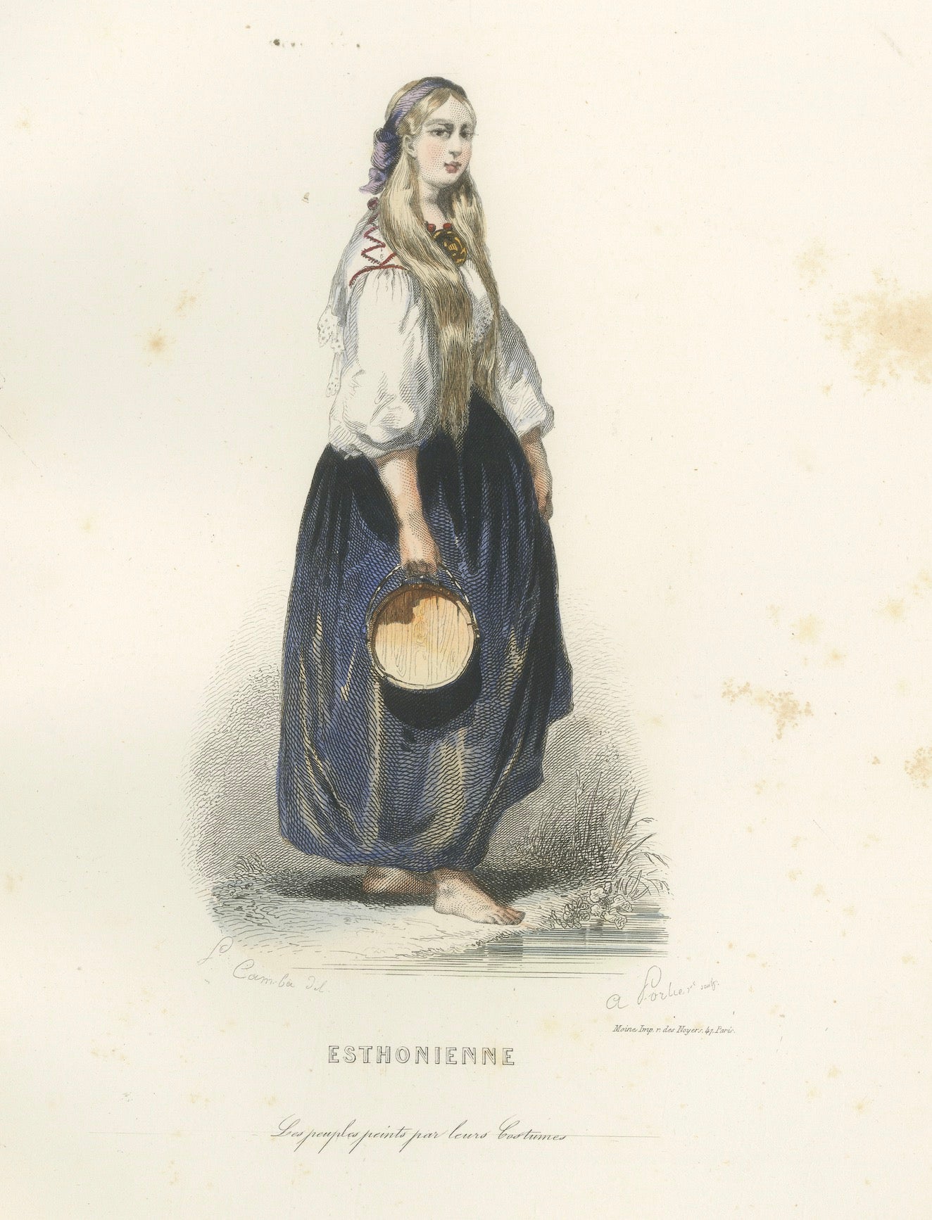 Russian Traditional Costumes and Trades, Set of Four Antique Prints, circa 1850