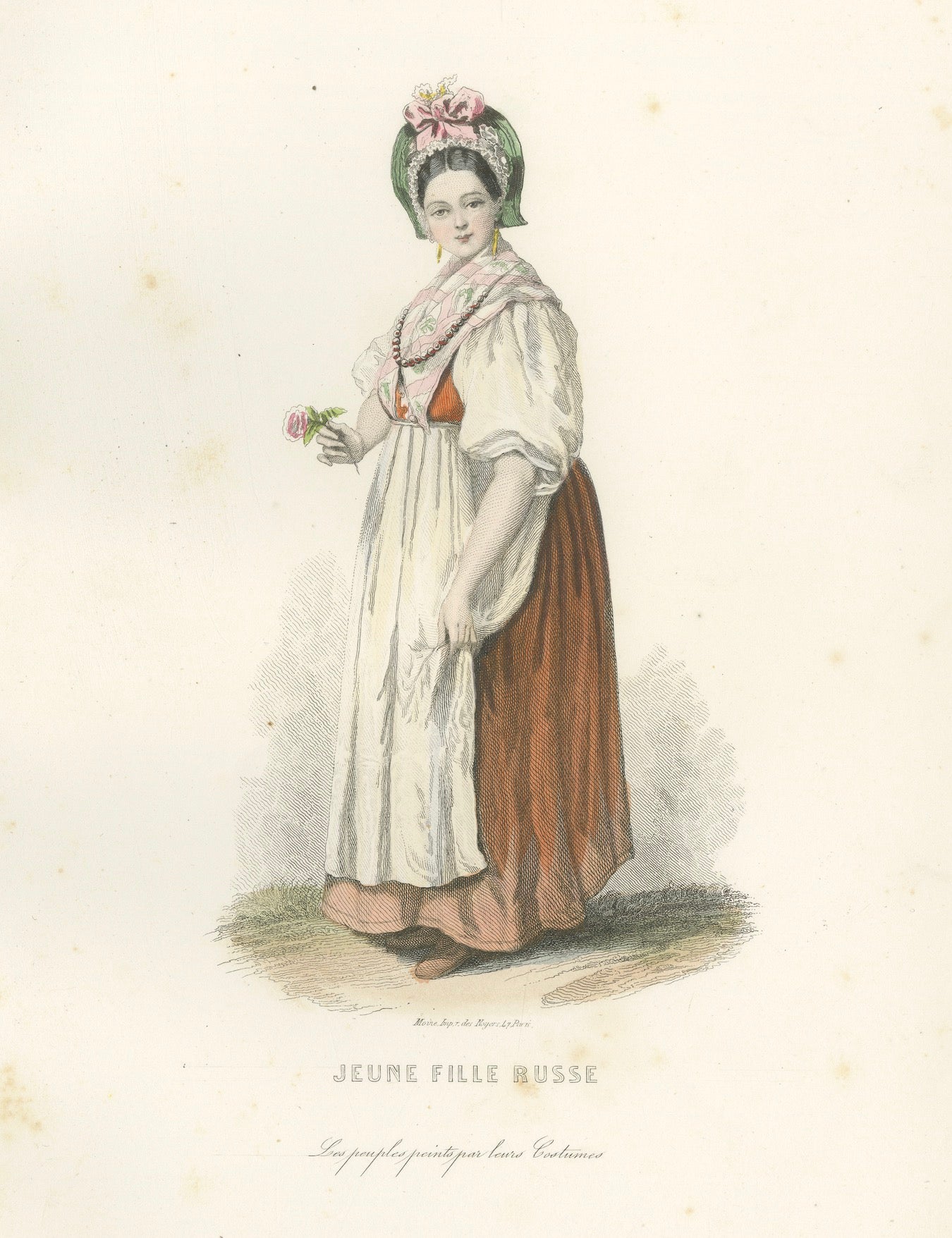 Russian Traditional Costumes and Trades, Set of Four Antique Prints, circa 1850