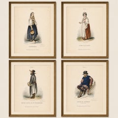 Russian Traditional Costumes and Trades, Set of Four Antique Prints, circa 1850