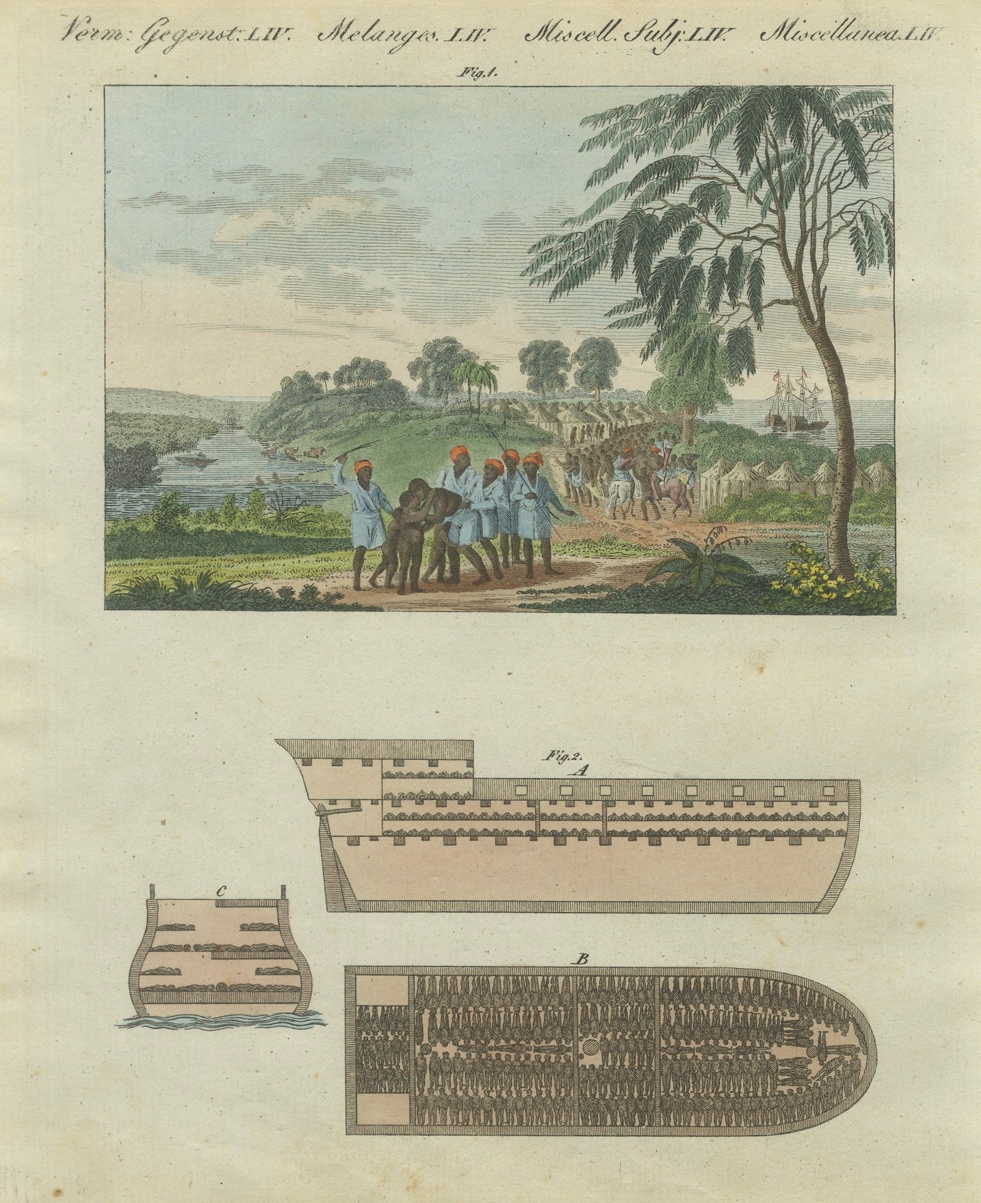 Bertuch African Slave Trade & Slave Ship Engraving, 1805