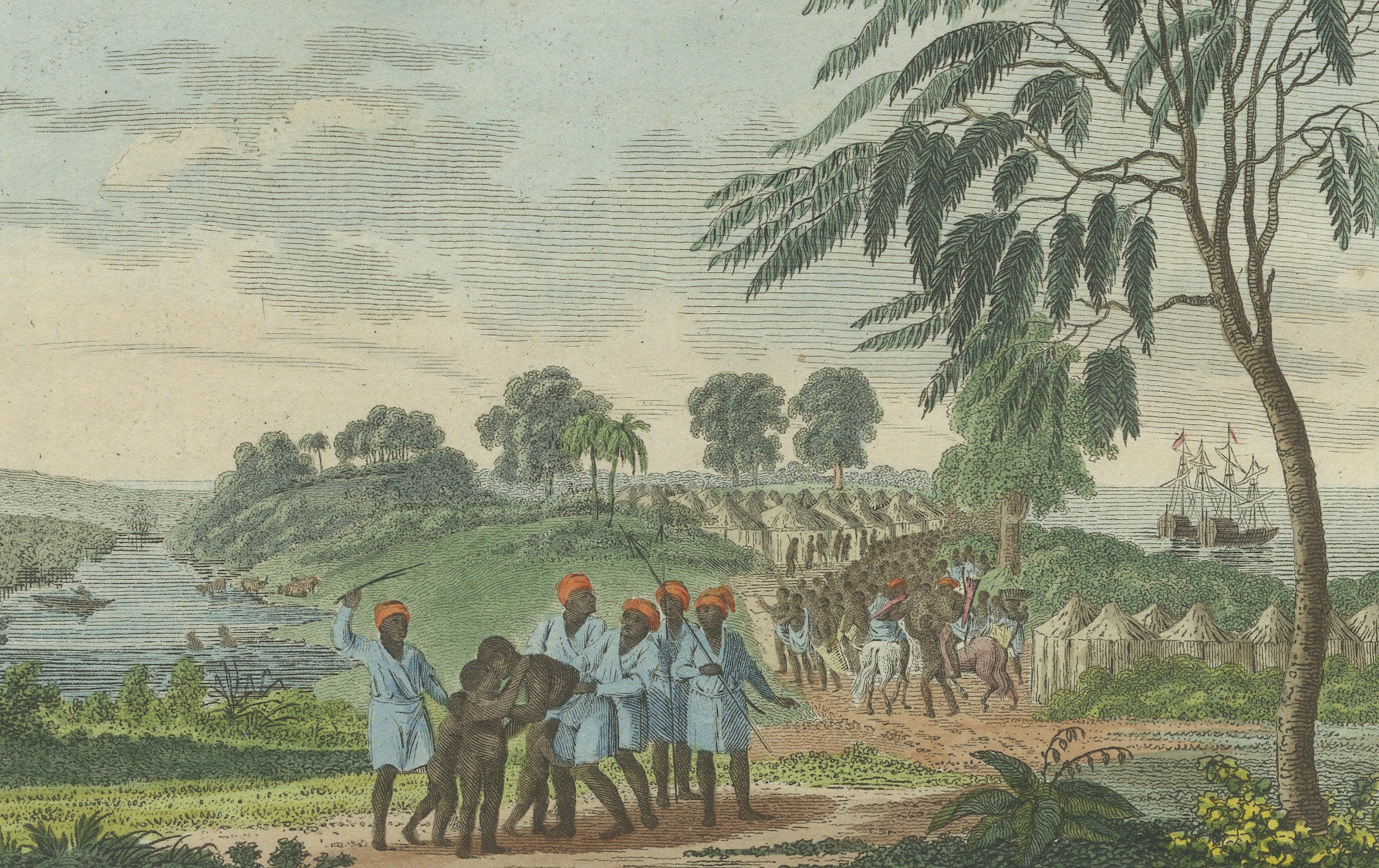 Bertuch African Slave Trade & Slave Ship Engraving, 1805