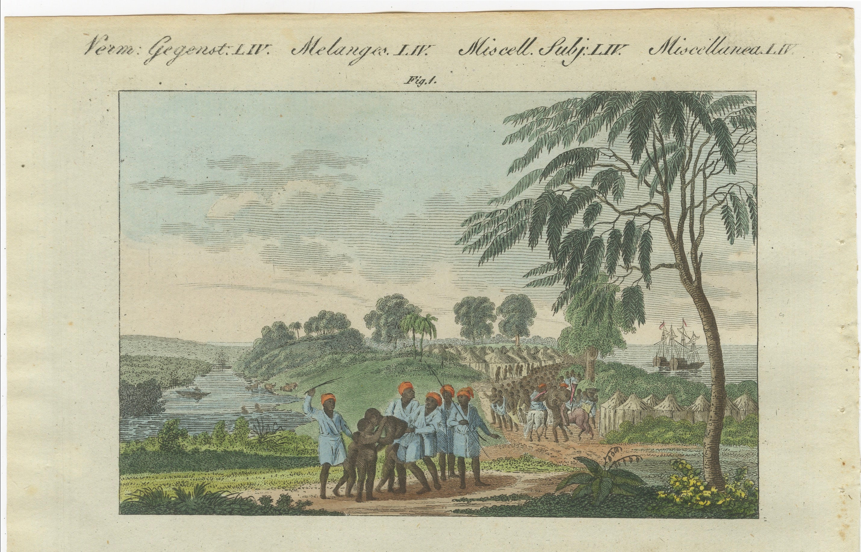 Bertuch African Slave Trade & Slave Ship Engraving, 1805