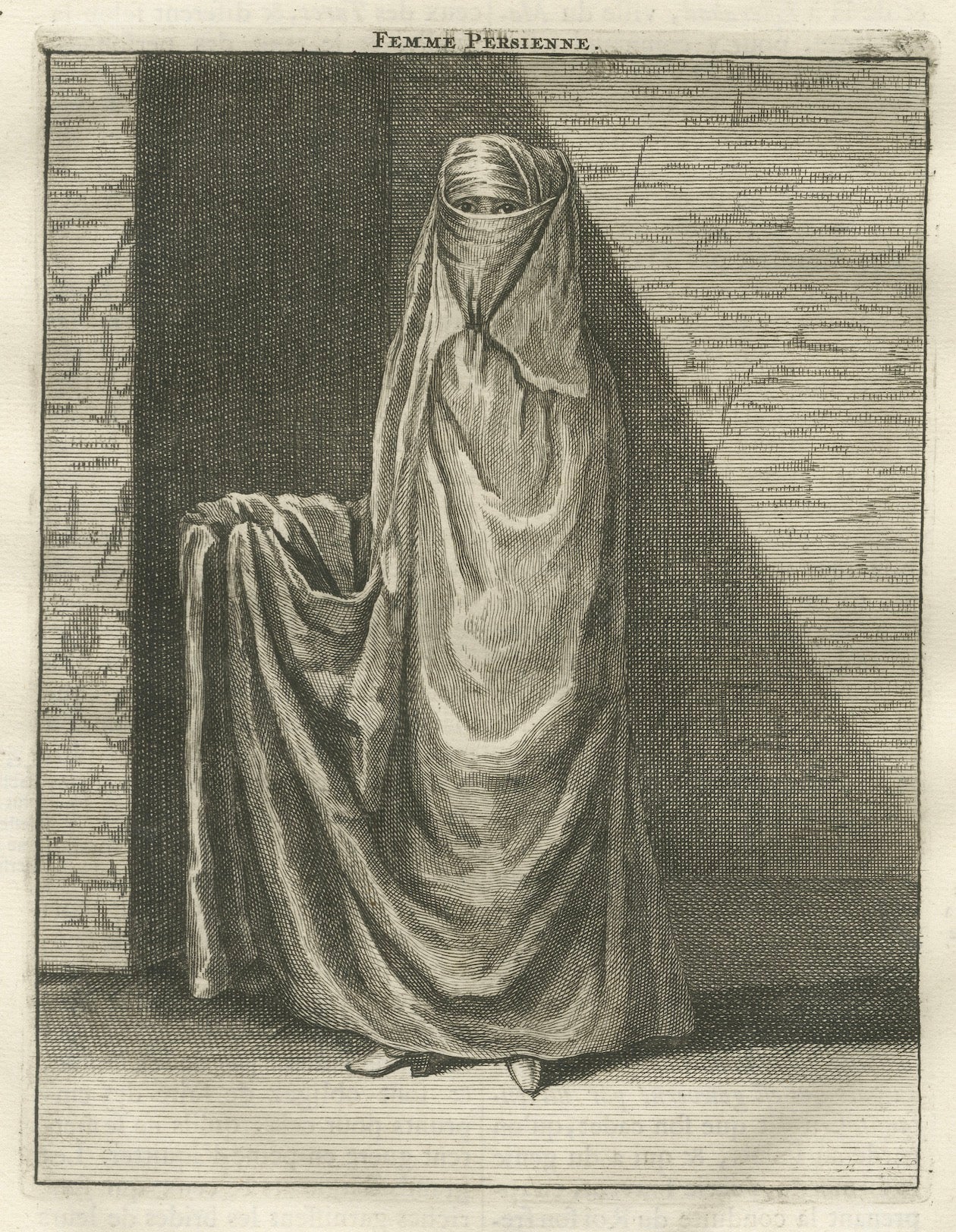 Persian Woman in Veil, Cornelis de Bruyn Travel Engraving, 1704