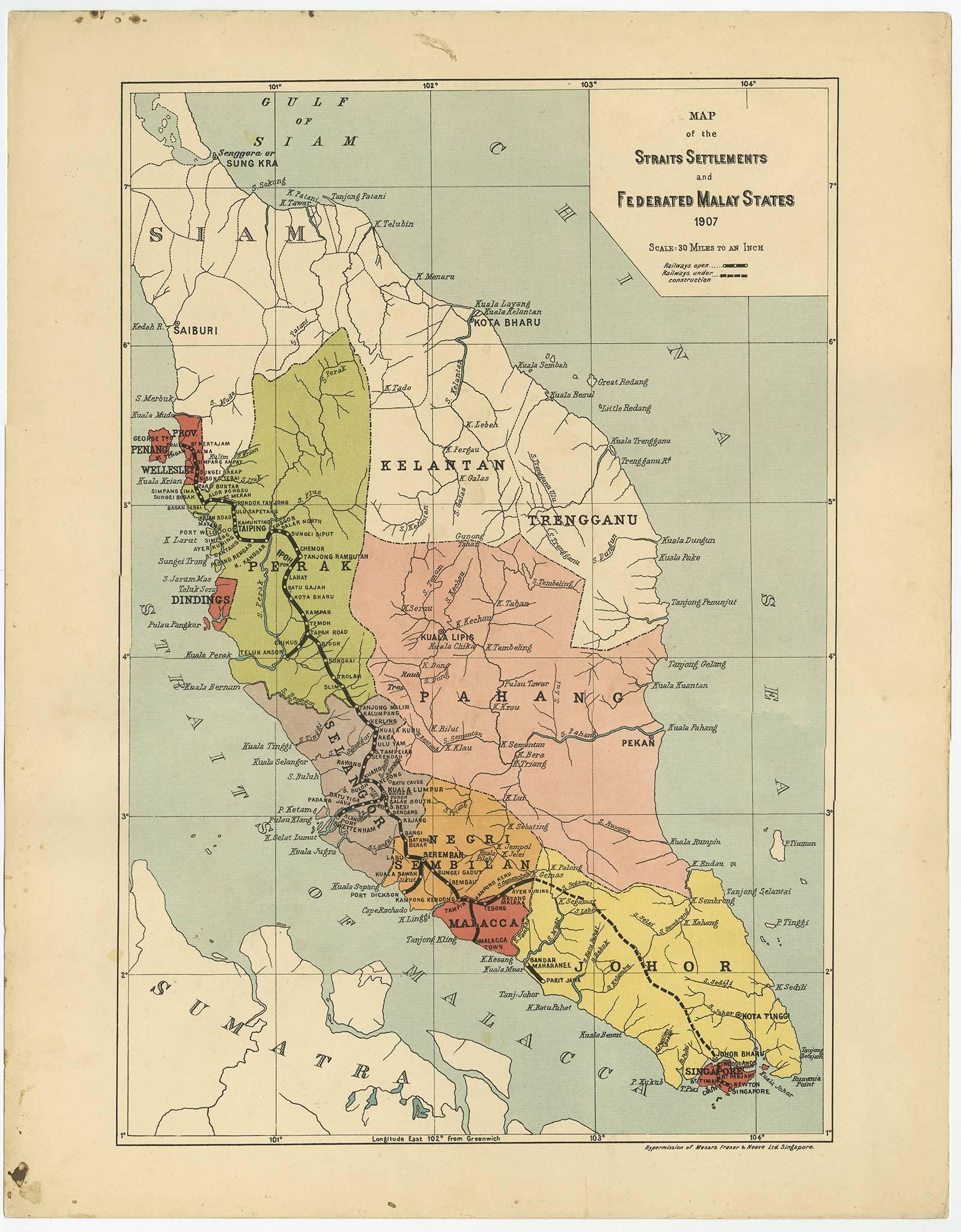 Title:
Malay Peninsula
(Strait Settlements and Federated Malay States)
Original photos by C.J. Kleingrothe, Medan Deli

An extremely rare boxed Malay Peninsula portfolio containing a title leaf, color map and heliogravures after photographs by