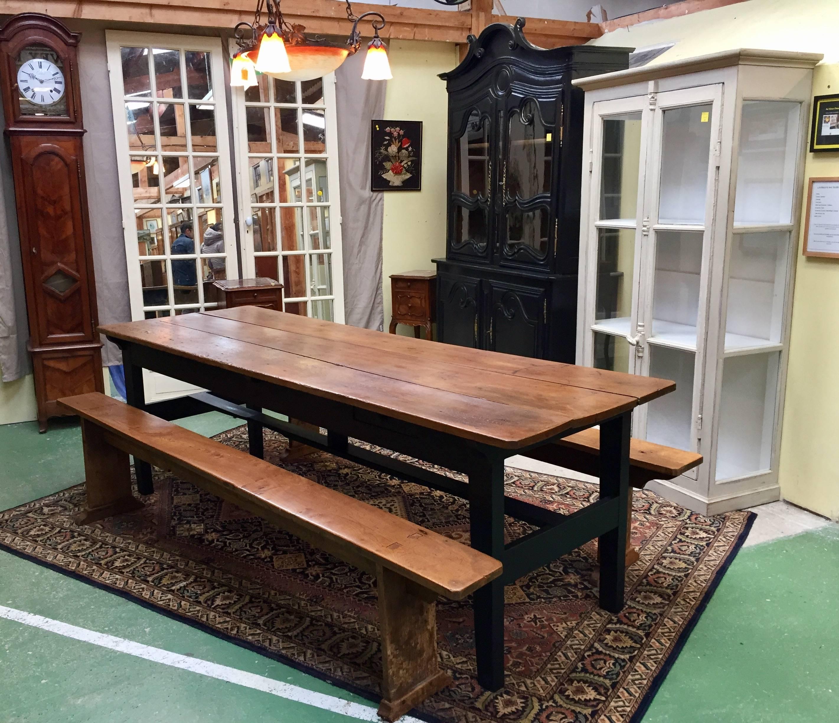 Rustic 19th Century Elm Farm Table with Bench