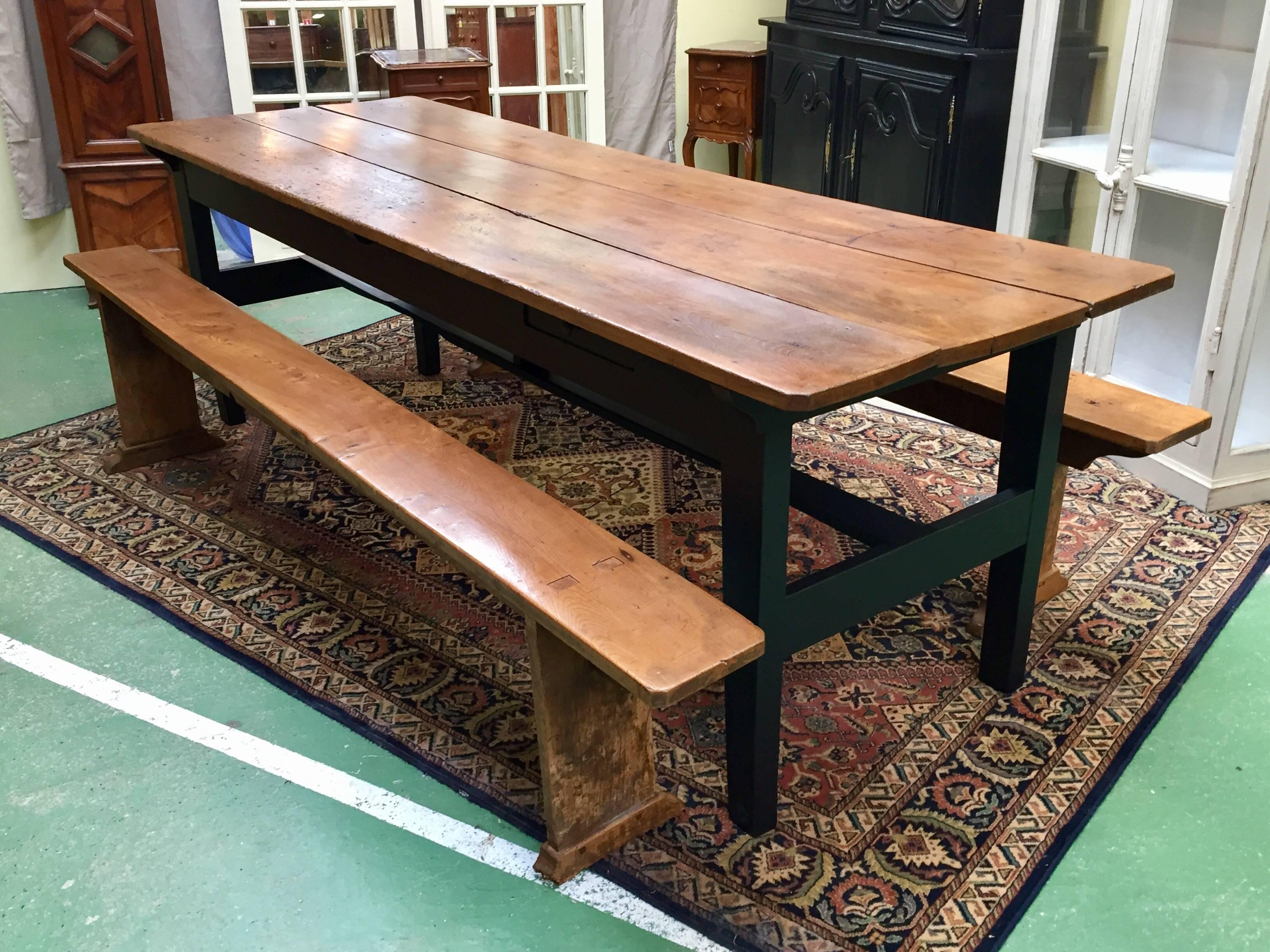 19th Century Elm Farm Table with Bench 5