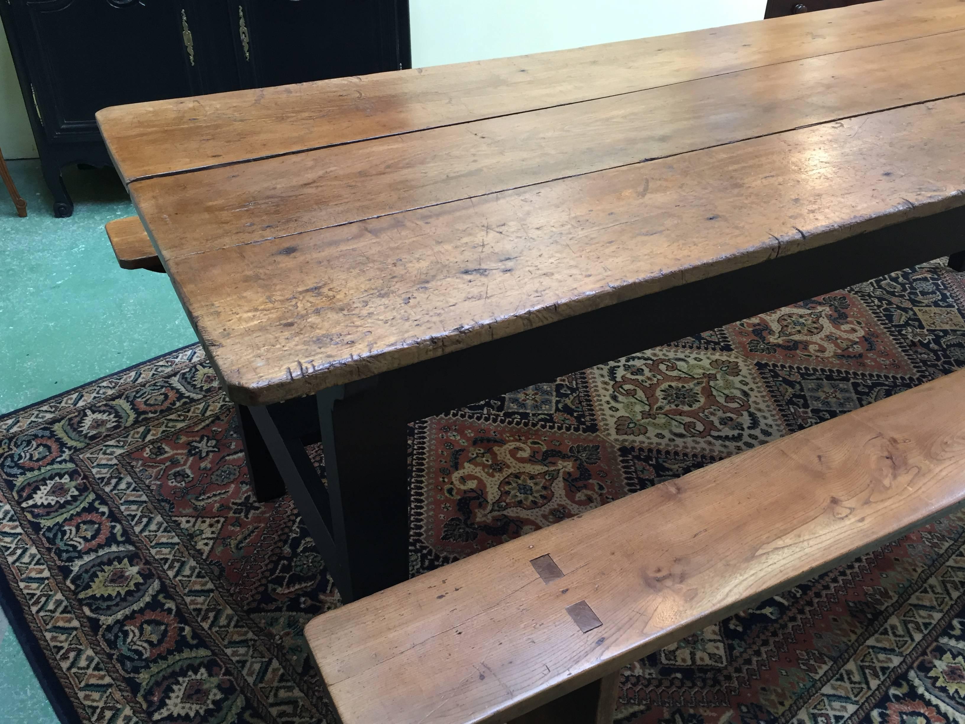 19th Century Elm Farm Table with Bench 3