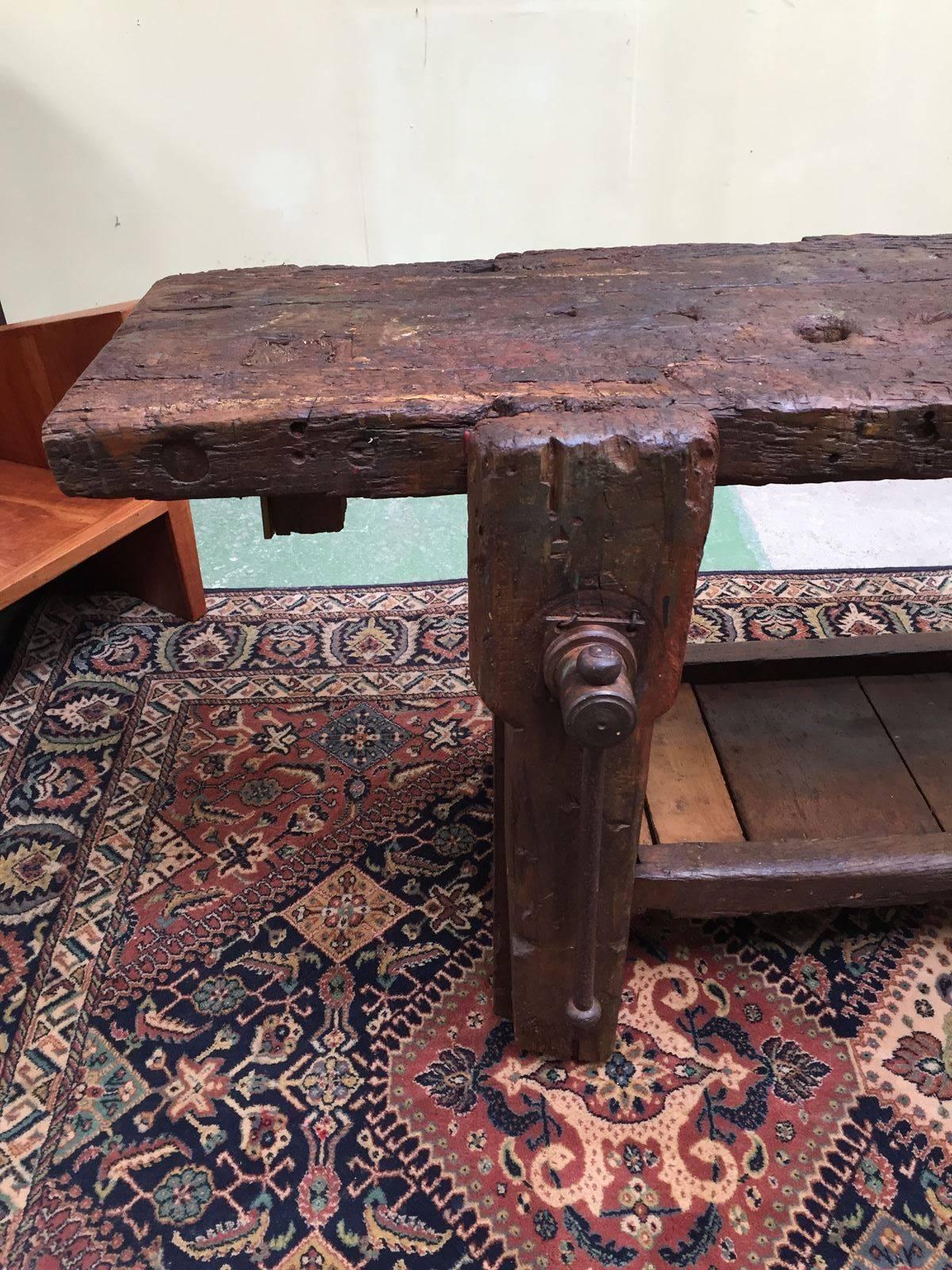 Wood 1930s Industrial Carpenter Table
