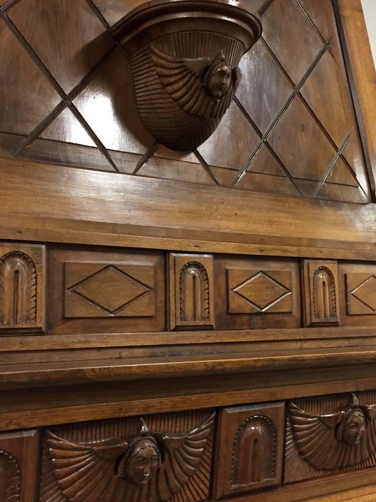 Gothic 19th Century Fireplace Mantel and Chimney Surround in Walnut