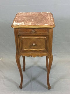 20th Century Walnut Marble-Top Louis XV Bedside Cabinet