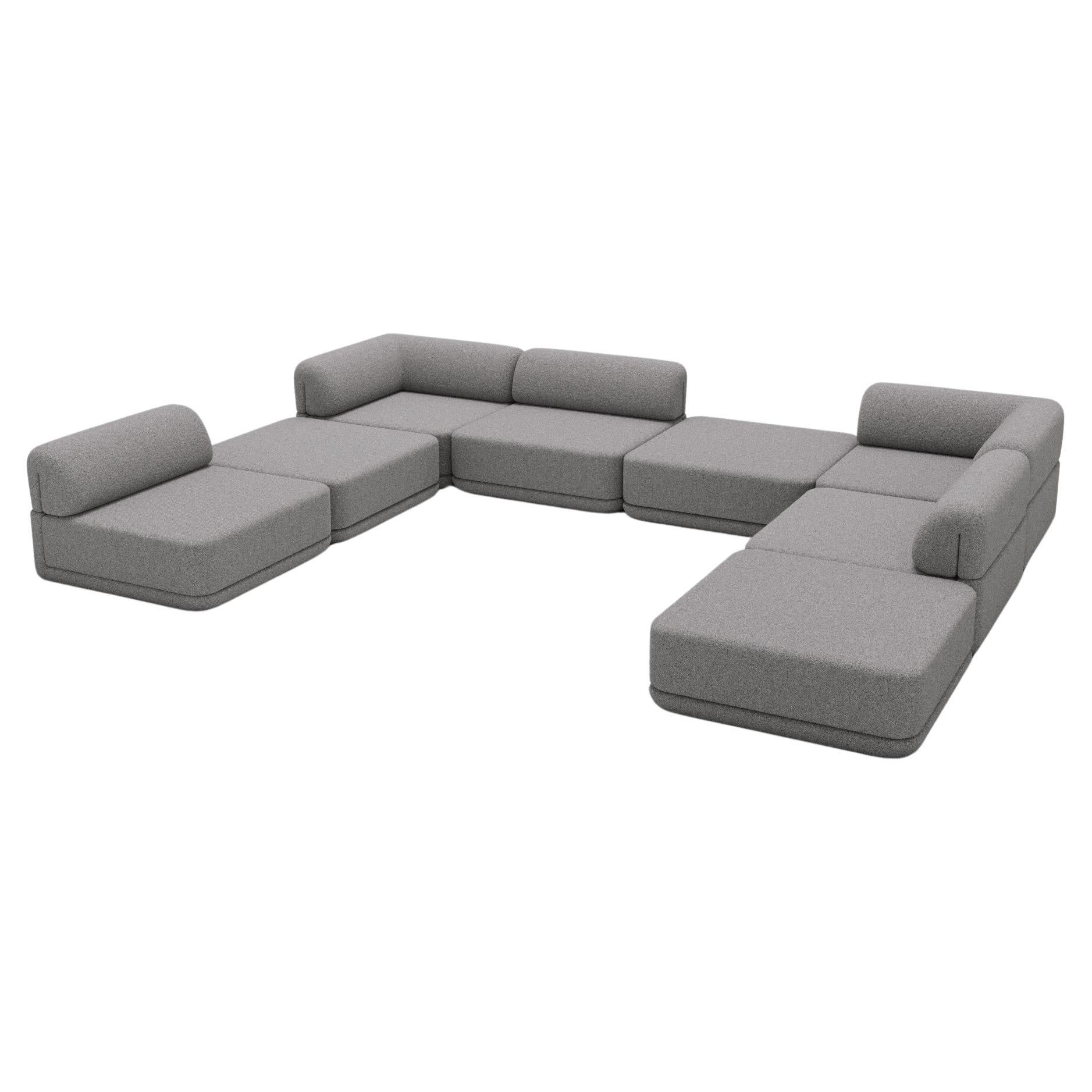 The Cube Sofa -- Corner Full Mix Sectional -- Grey Bouclé For Sale