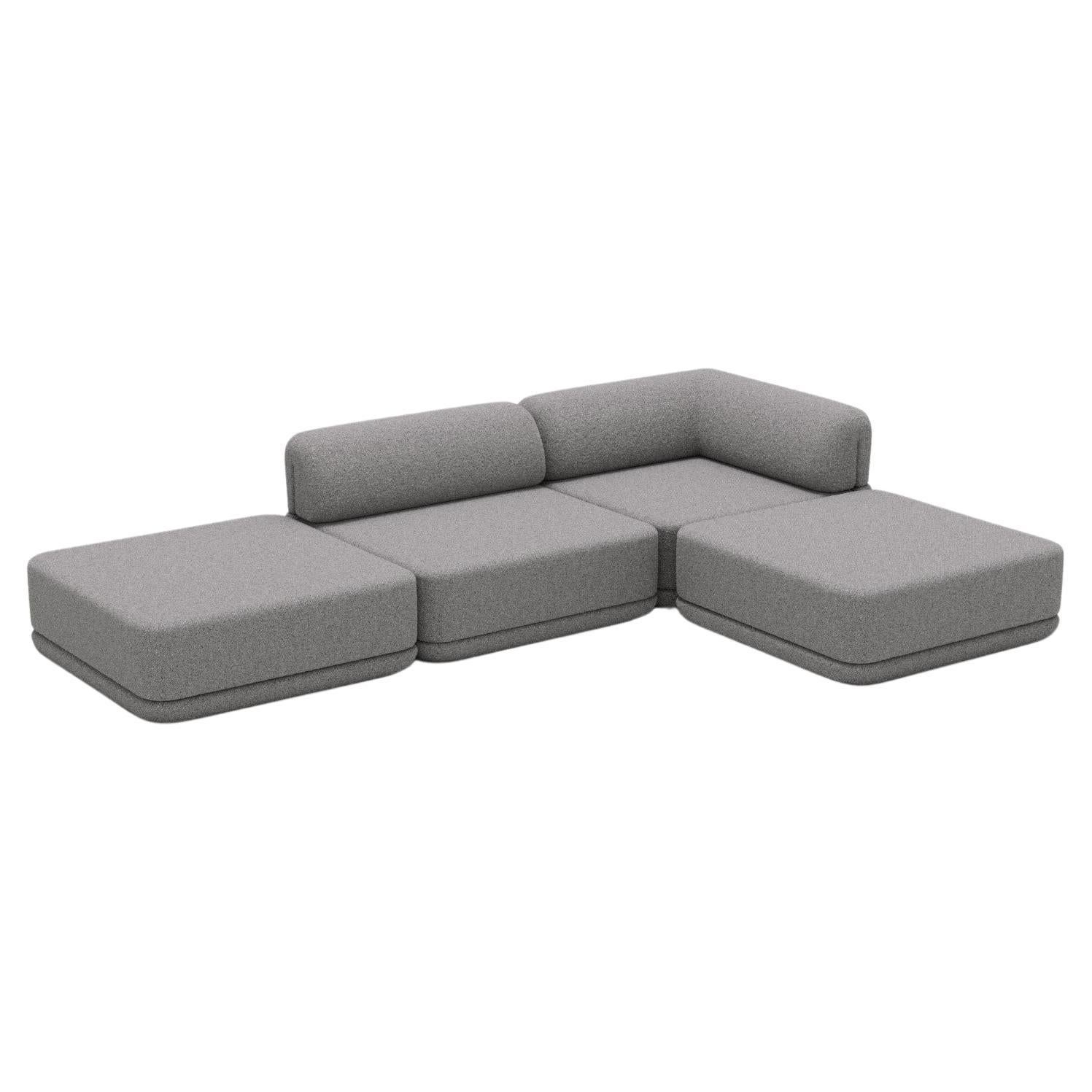 The Cube Sofa -- Low Mix Ottoman Sectional -- Grey Bouclé