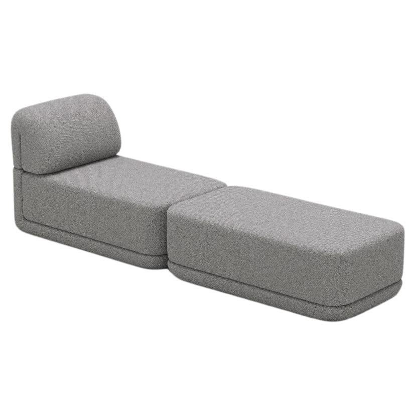 The Cube Sofa -- Slim Lounge Ottoman Set -- Grey Bouclé For Sale