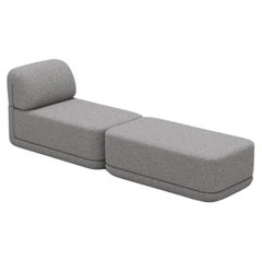 The Cube Sofa -- Slim Lounge Ottoman Set -- Grey Bouclé
