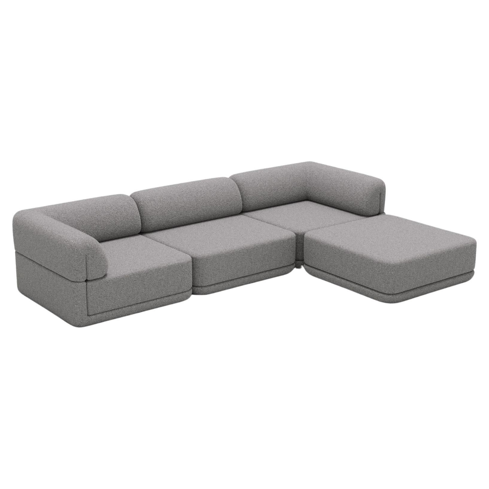 The Cube Sofa -- Sofa Lounge with Ottoman -- Grey Bouclé