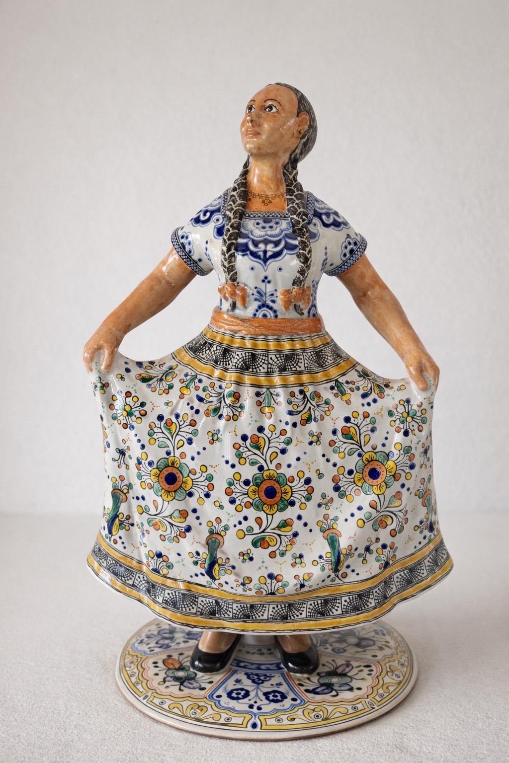 Talavera China Poblana Tile Doll Statue Mexican Art Majolica Woman Sculpture For Sale