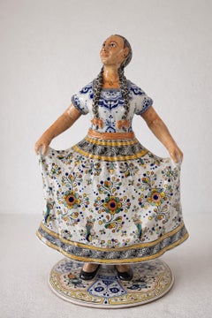 Talavera China Poblana Tile Doll Statue Mexican Art Majolica Woman Sculpture