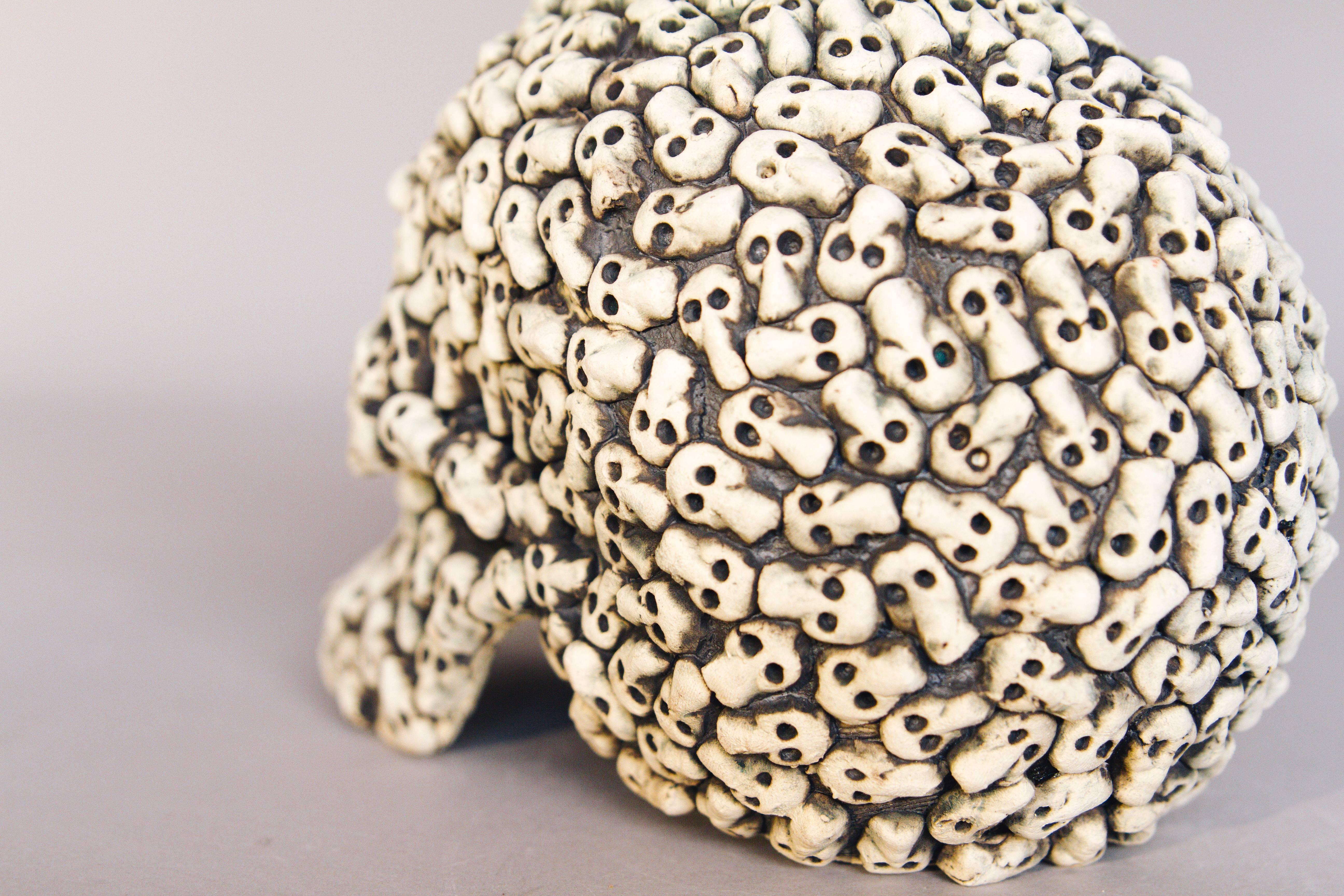 Mexican Ceramic Skull Sculpture Handcrafted Folk Art, Edition 2/30 In New Condition In Queretaro, Queretaro