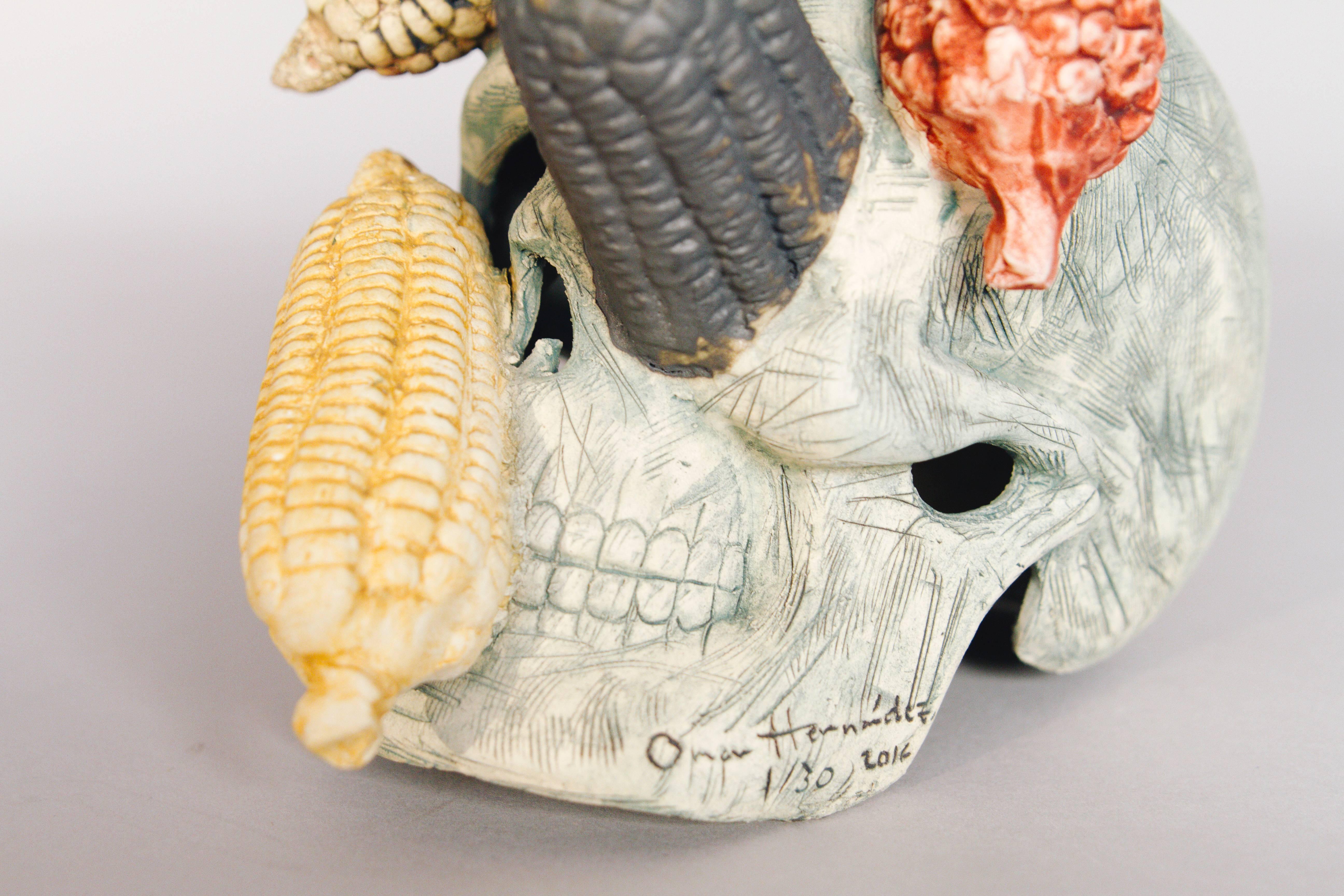 Organic Modern Mexican Ceramic Corn Skull Sculpture Hand Crafted Folk Art, Edition 1/30 For Sale
