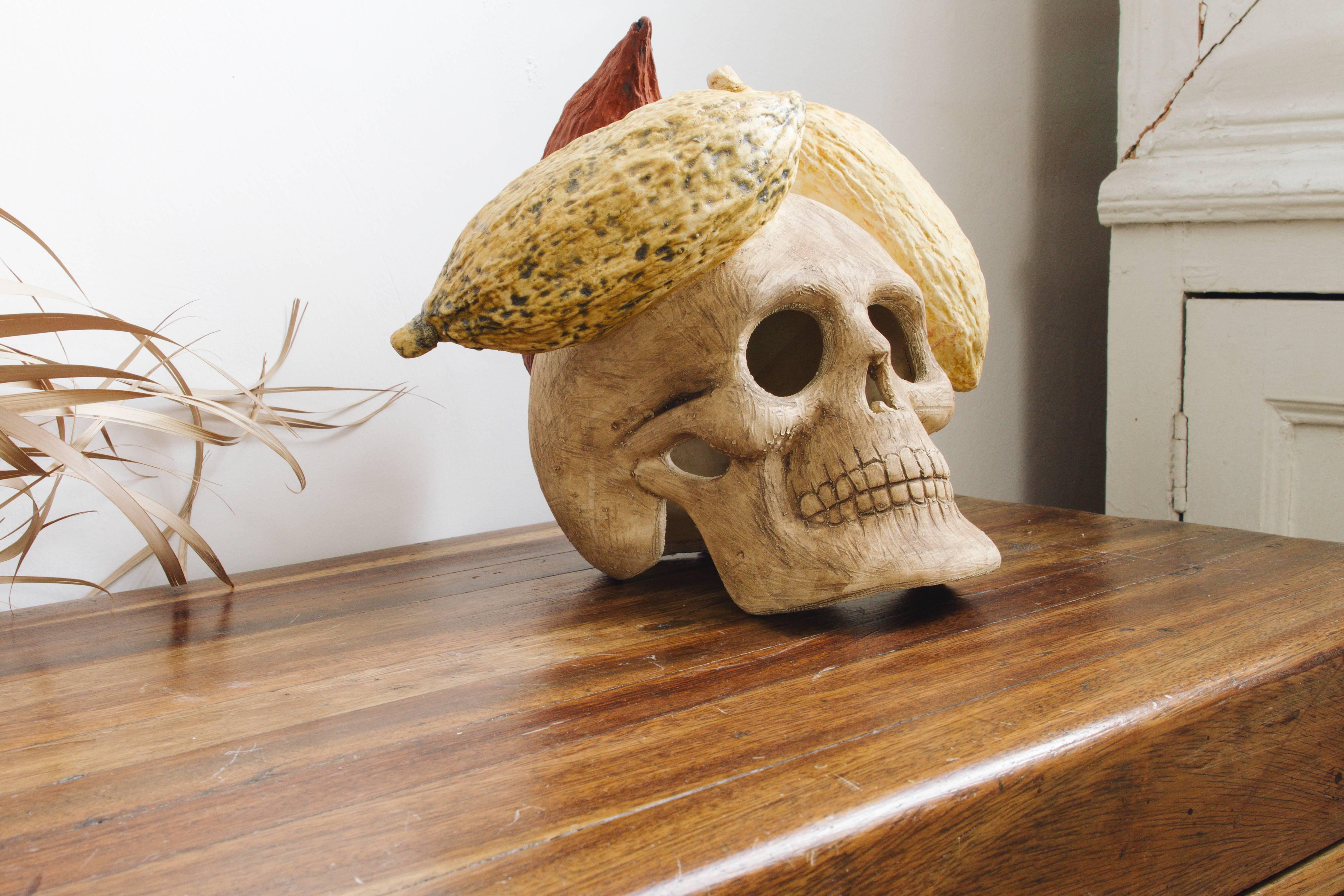 Organic Modern Mexican Handmade Ceramic Skull Sculpture Collection Made in Limited Editions For Sale