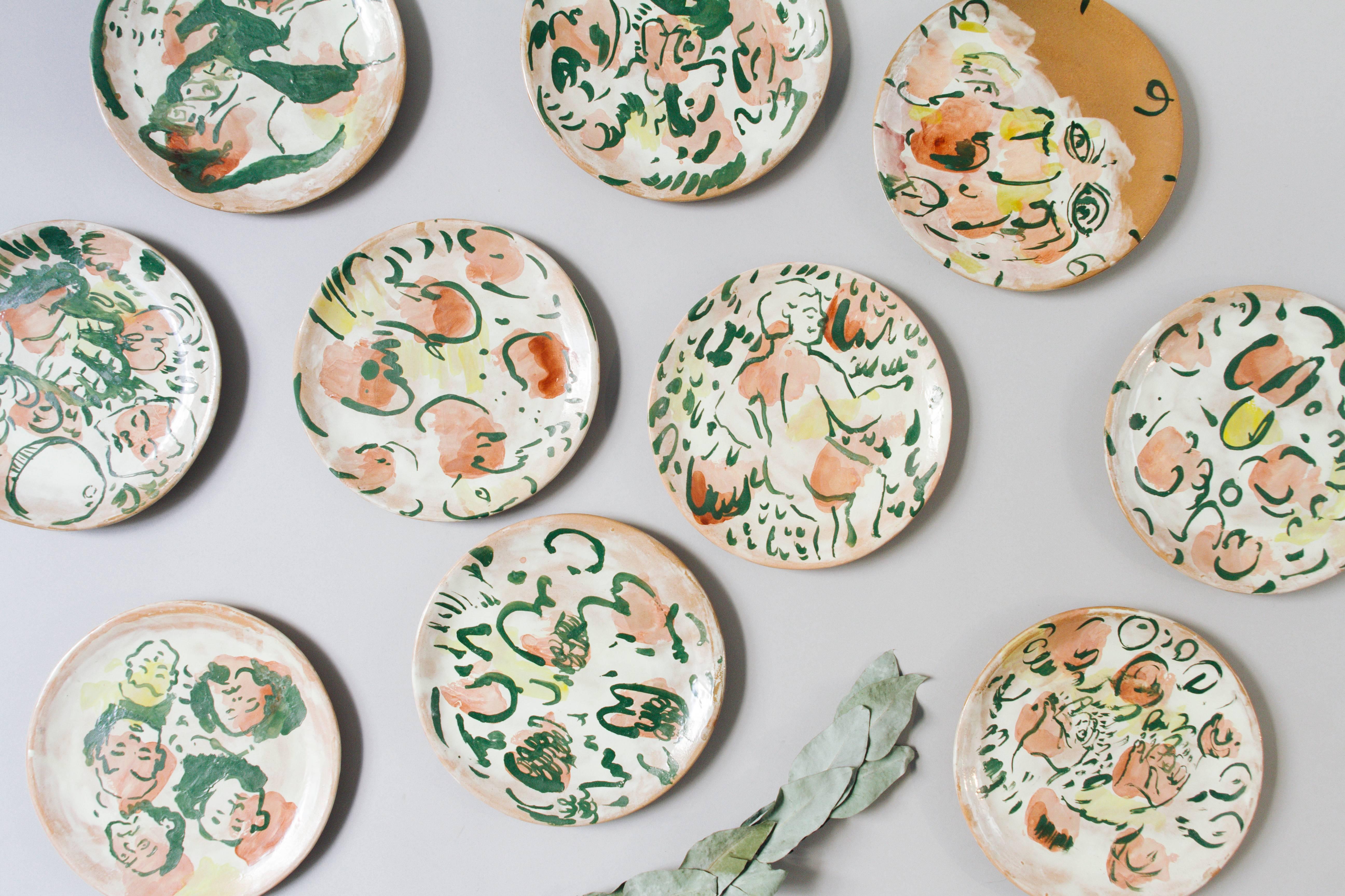 This majolica pottery plate collection was designed by Mexican sculptor, painter, and ceramist Lorenzo Lorenzzo — made in his studio, in the colonial town of San Miguel de Allende, in the state of Guanajuato, Mexico. For this limited edition