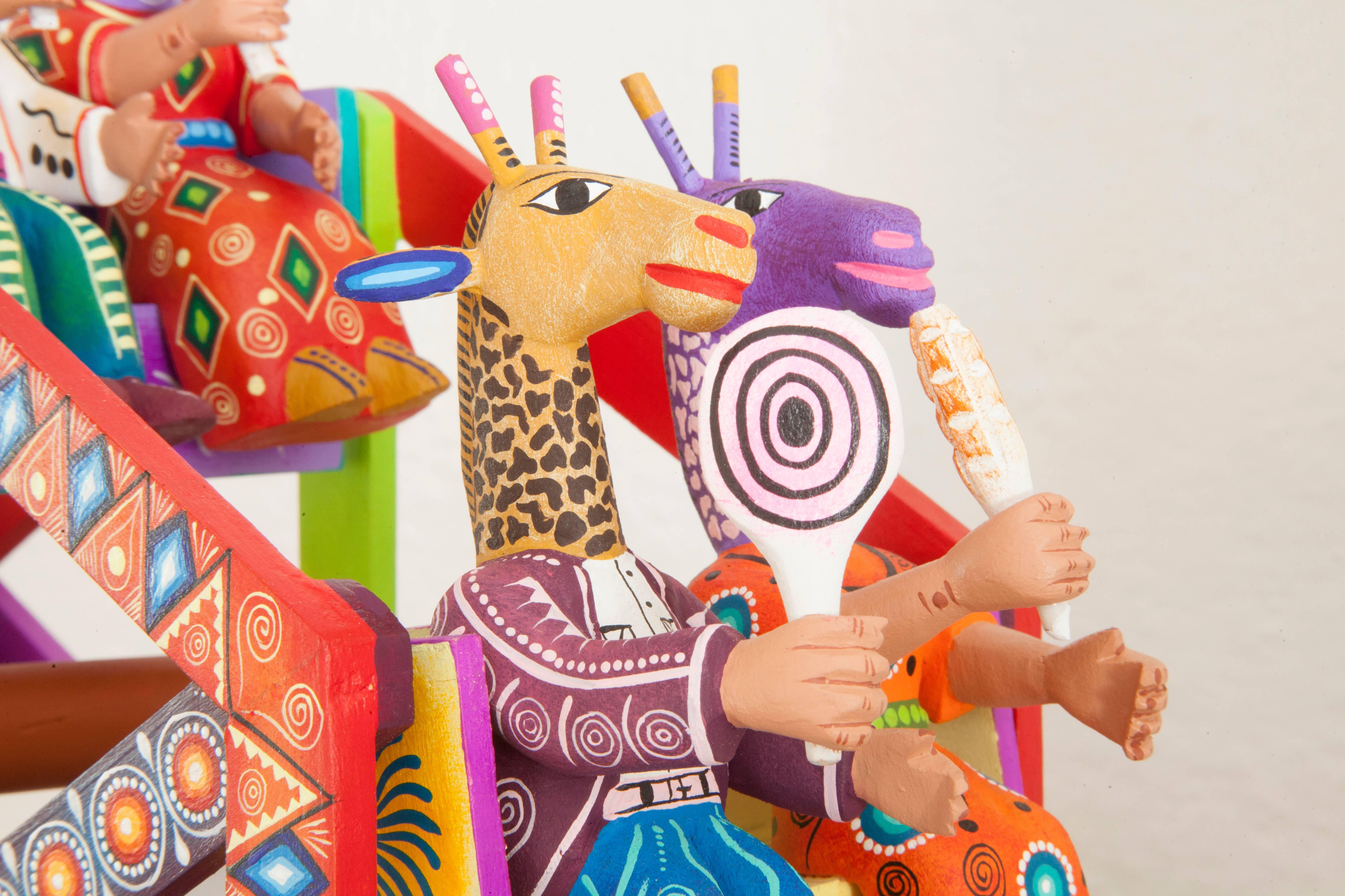 Carved Mexican Folk Art Woodcarving Alebrijes Fortune Wheel Folkloric Art