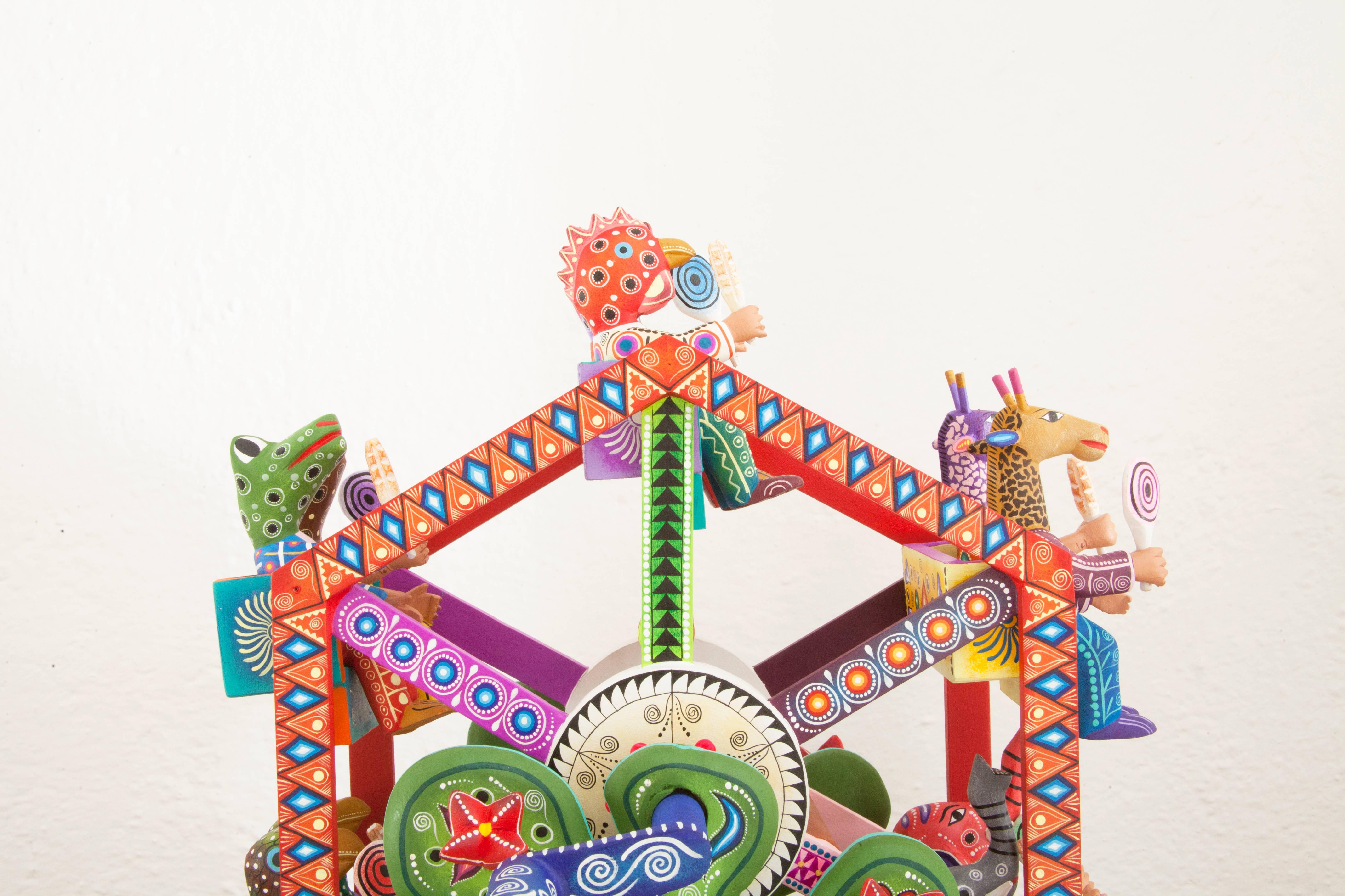 Contemporary Mexican Folk Art Woodcarving Alebrijes Fortune Wheel Folkloric Art