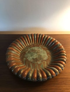 Michael Andersen Glazed Stoneware Bowl in Green and Orange, 1940s, Denmark