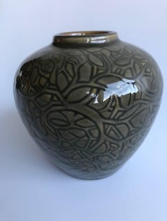 Axel Salto Vase in Green Glazed Stoneware for Royal Copenhagen, 1930s, Denmark