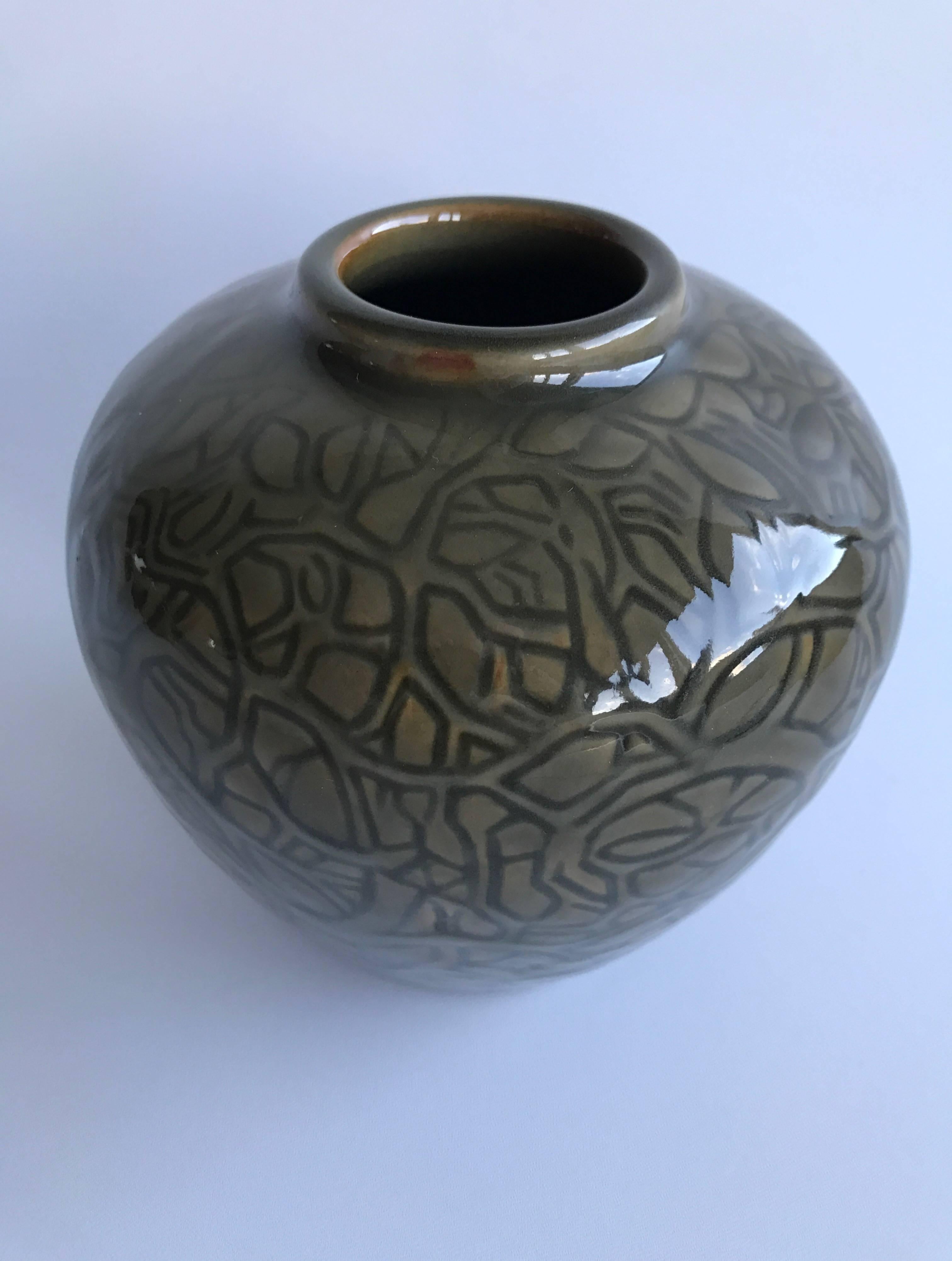 Mid-20th Century Axel Salto Vase in Green Glazed Stoneware for Royal Copenhagen, 1930s, Denmark