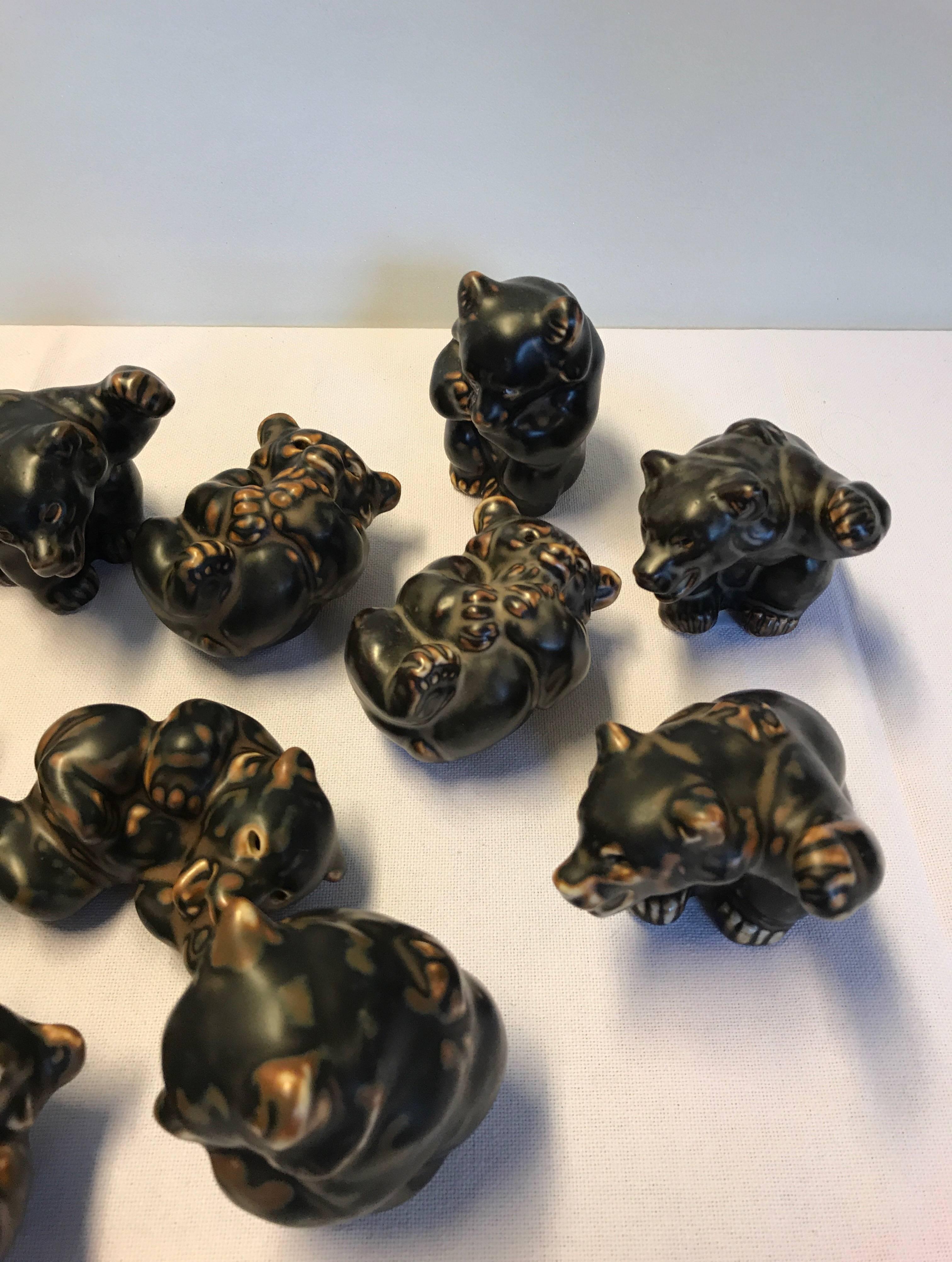 Collection of small Knud Kyhn bears for Royal Copenhagen, 17 pieces. 1970s, Denmark. Measures: Depth 6 cm, width 9 cm, height 6 cm., in very good condition. Per item 79 €, but if interested in all 17 items/bears, send message for offer.