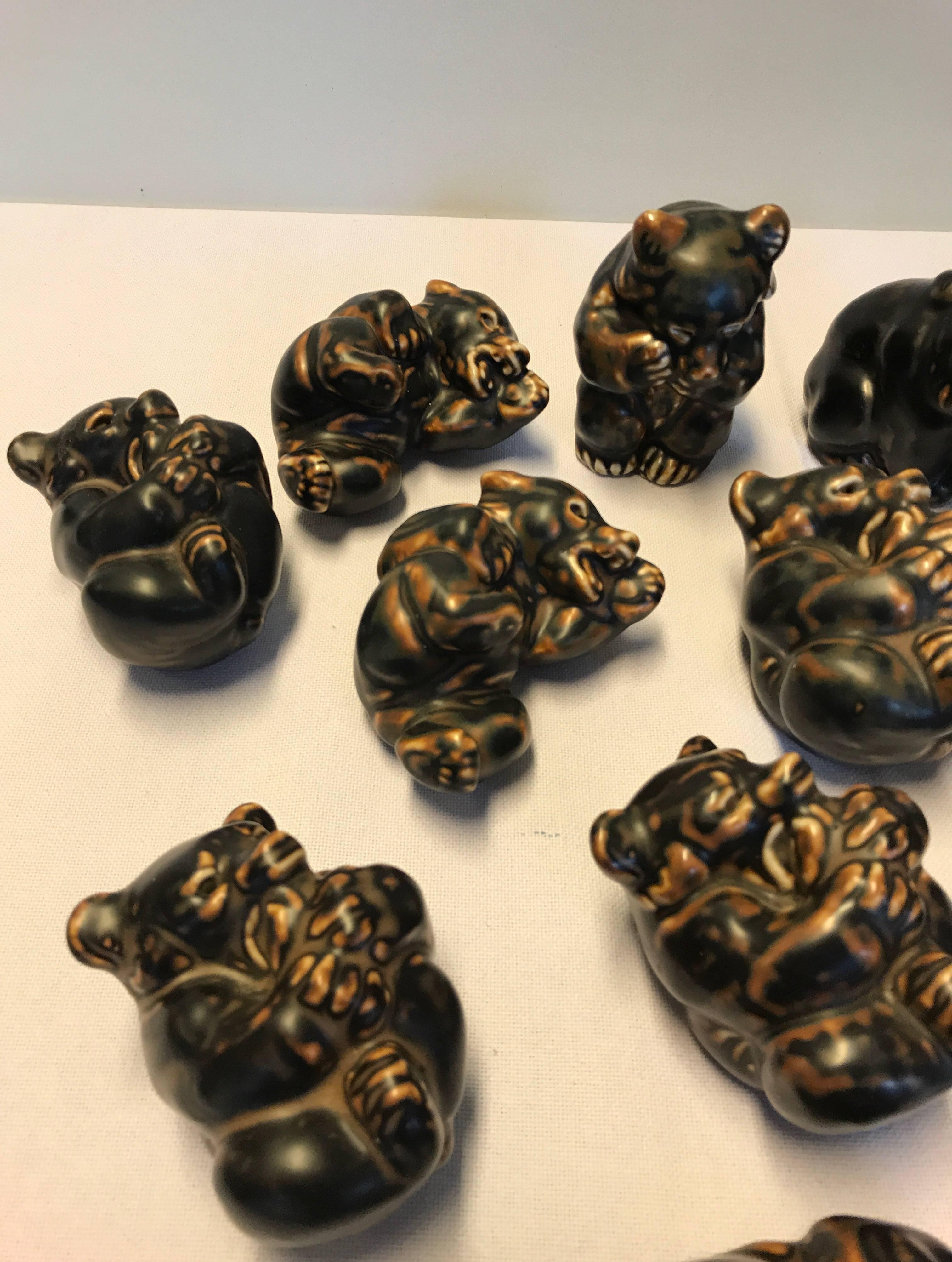 Stoneware Collection of Small Knud Kyhn Bears for Royal Copenhagen, 1970s, Denmark