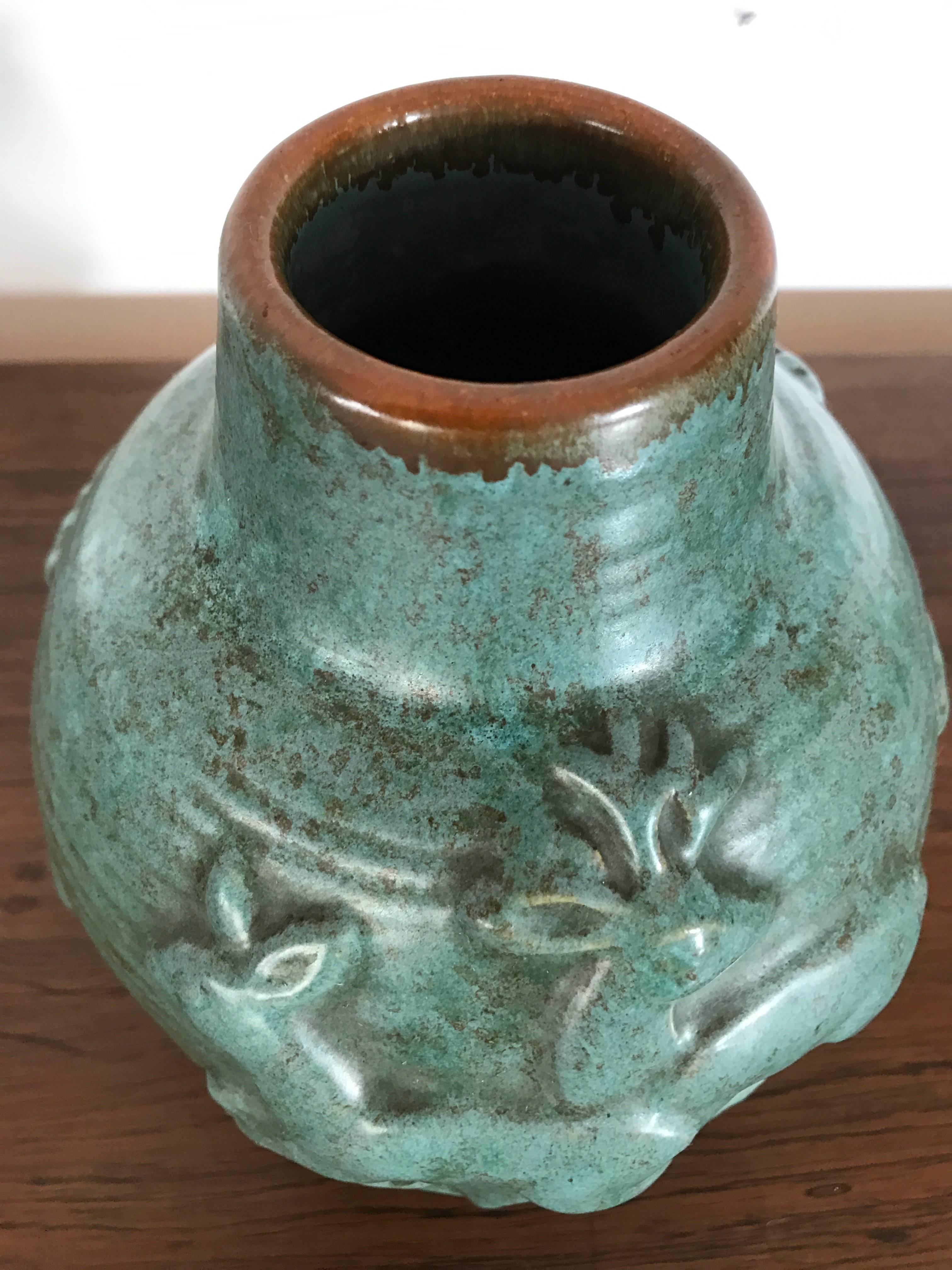 Michael Andersen Stoneware Vase with Green Glaze, 1930s from Denmark In Excellent Condition In Copenhagen, DK