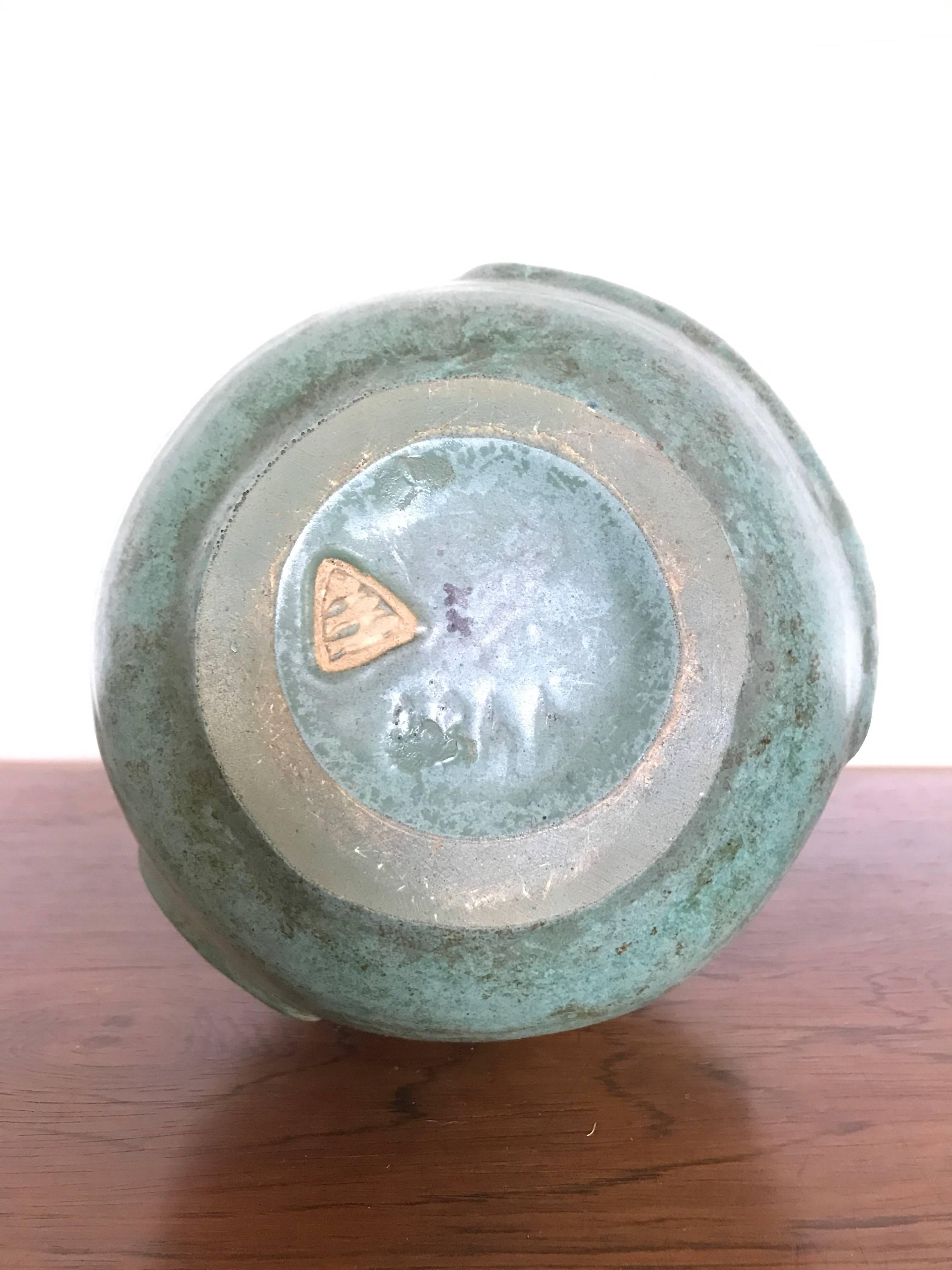 Michael Andersen Stoneware Vase with Green Glaze, 1930s from Denmark 2