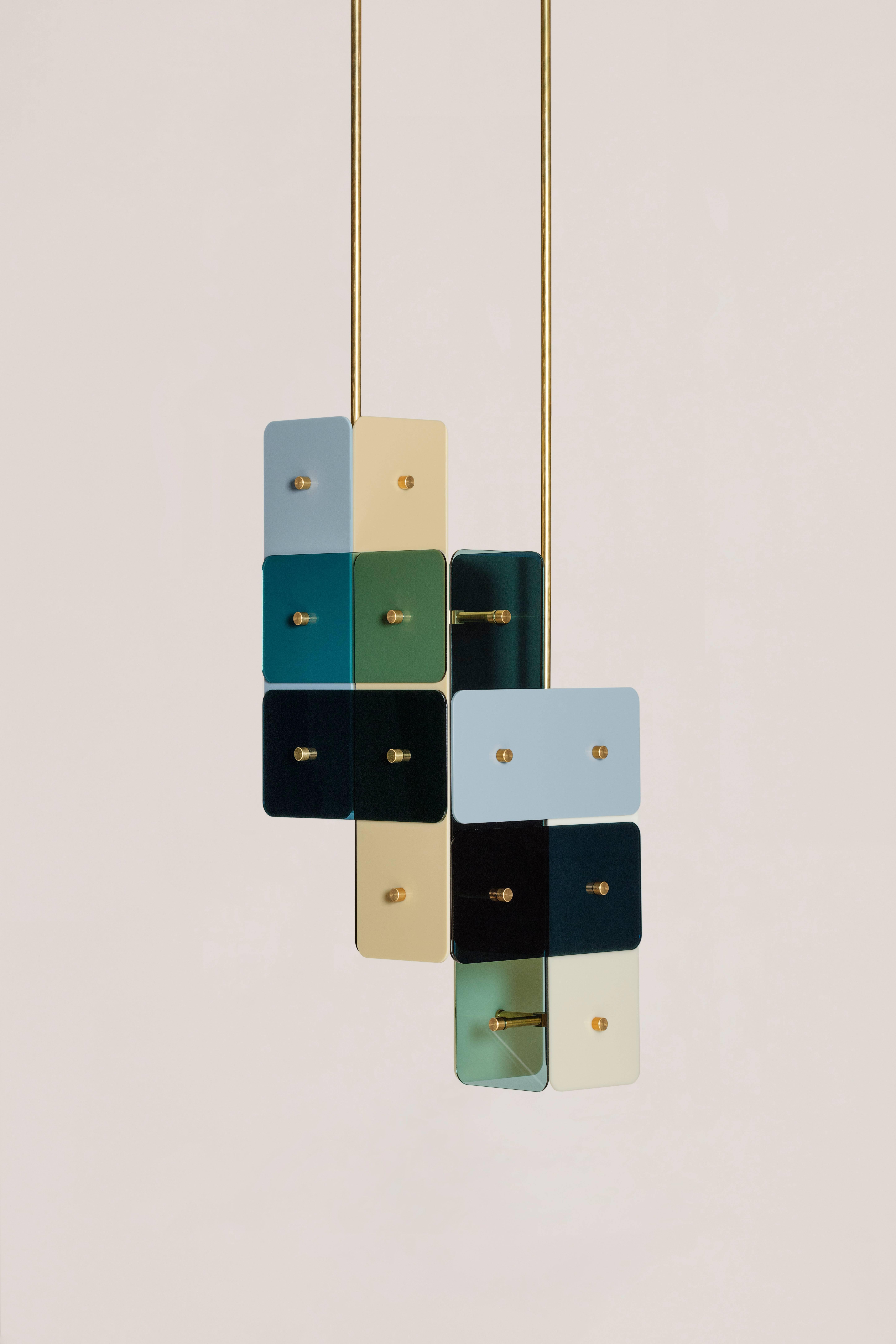 Danish Contemporary Chandelier TERN in Plexiglass and Brass For Sale
