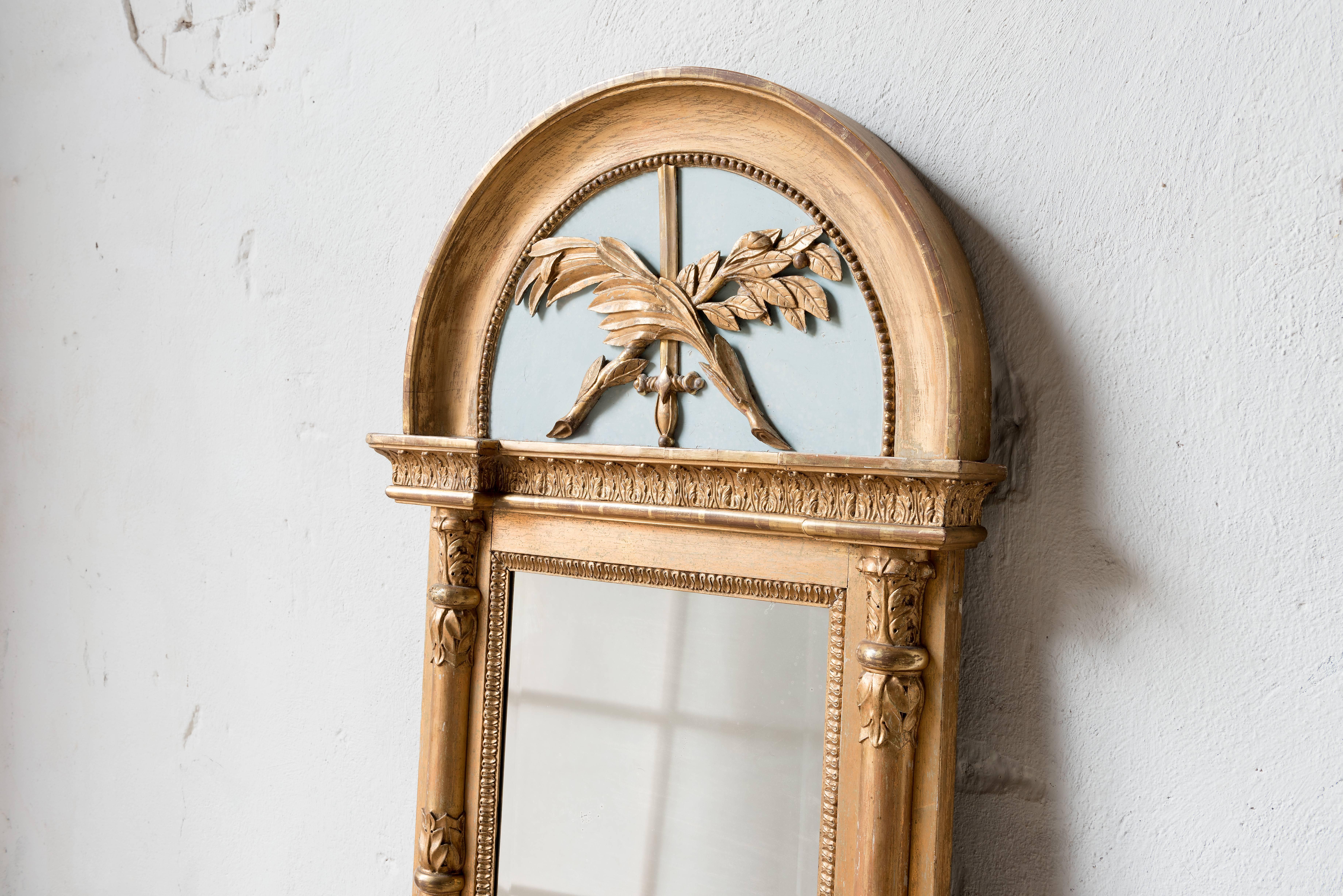 19th Century Swedish Gilded Empire Mirror In Good Condition For Sale In Helsingborg, SE