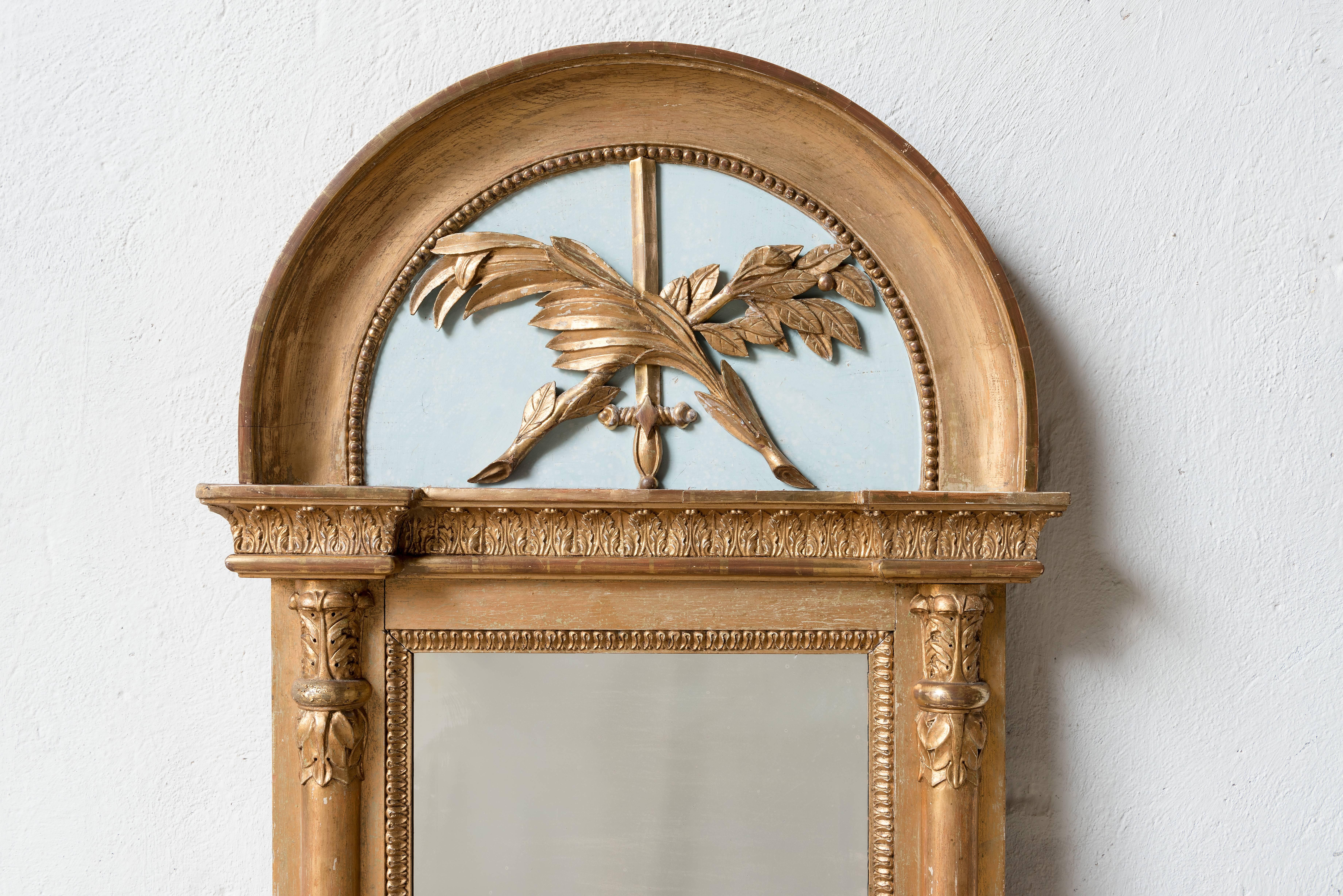Carved 19th Century Swedish Gilded Empire Mirror For Sale