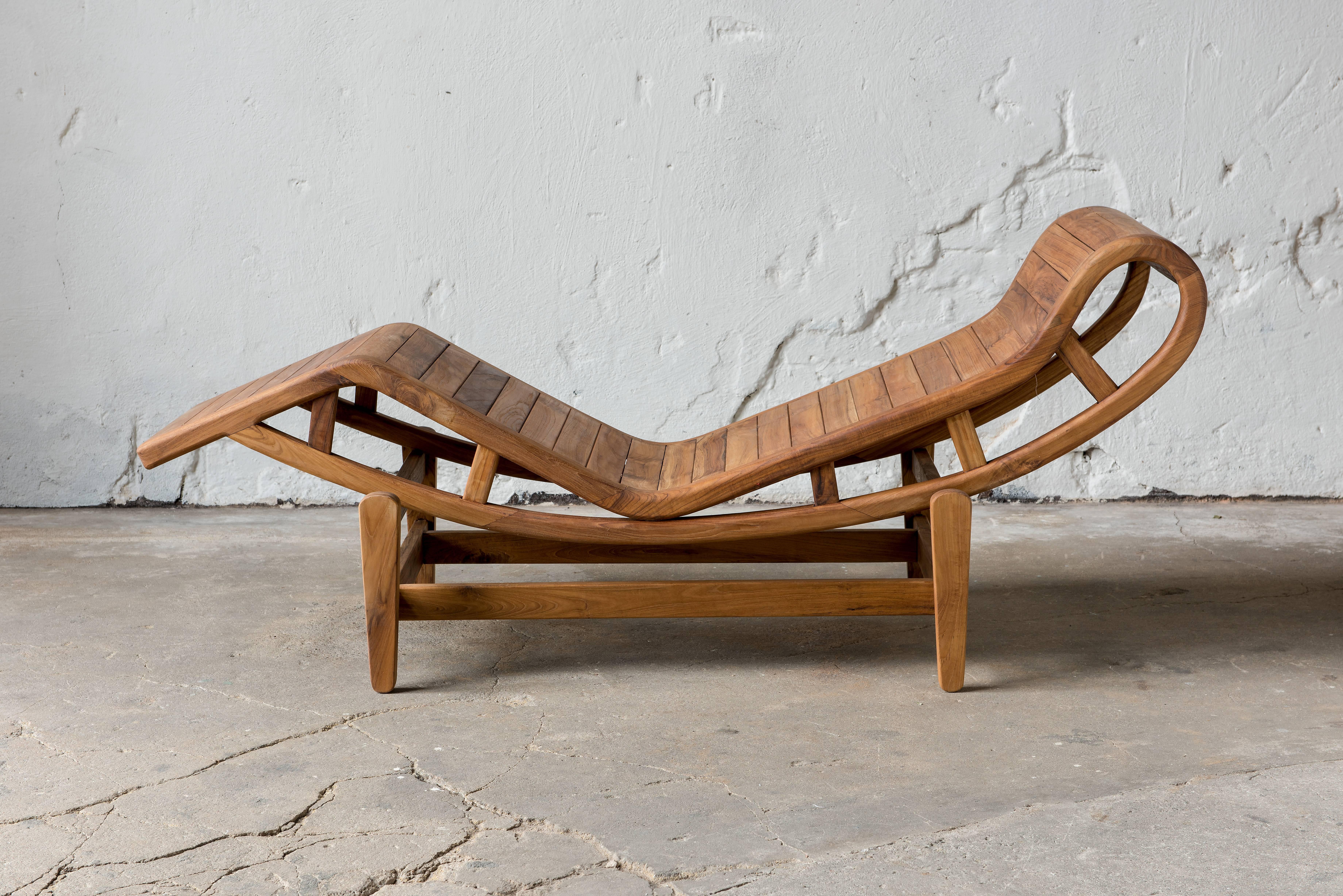 21st century lounger in teak wood, after Le Corbusier, LC4. 
Two parts, bottom and seat.

Produced and branded by R+R Sweden.