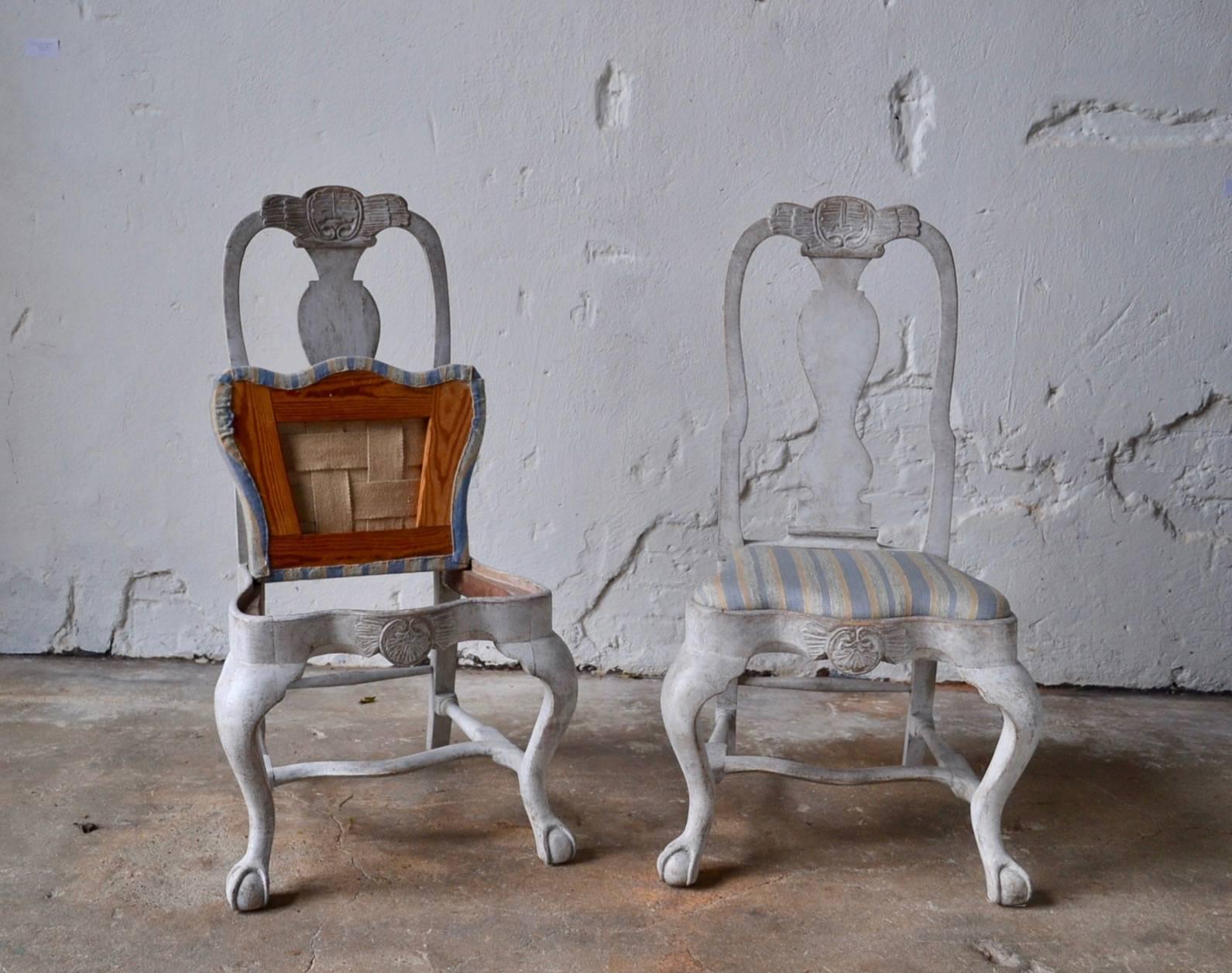 Pair of Swedish late Baroque chairs, 18th century
West-Swedish origin, probably Gothenburg.
Claw and ball feet.

 
