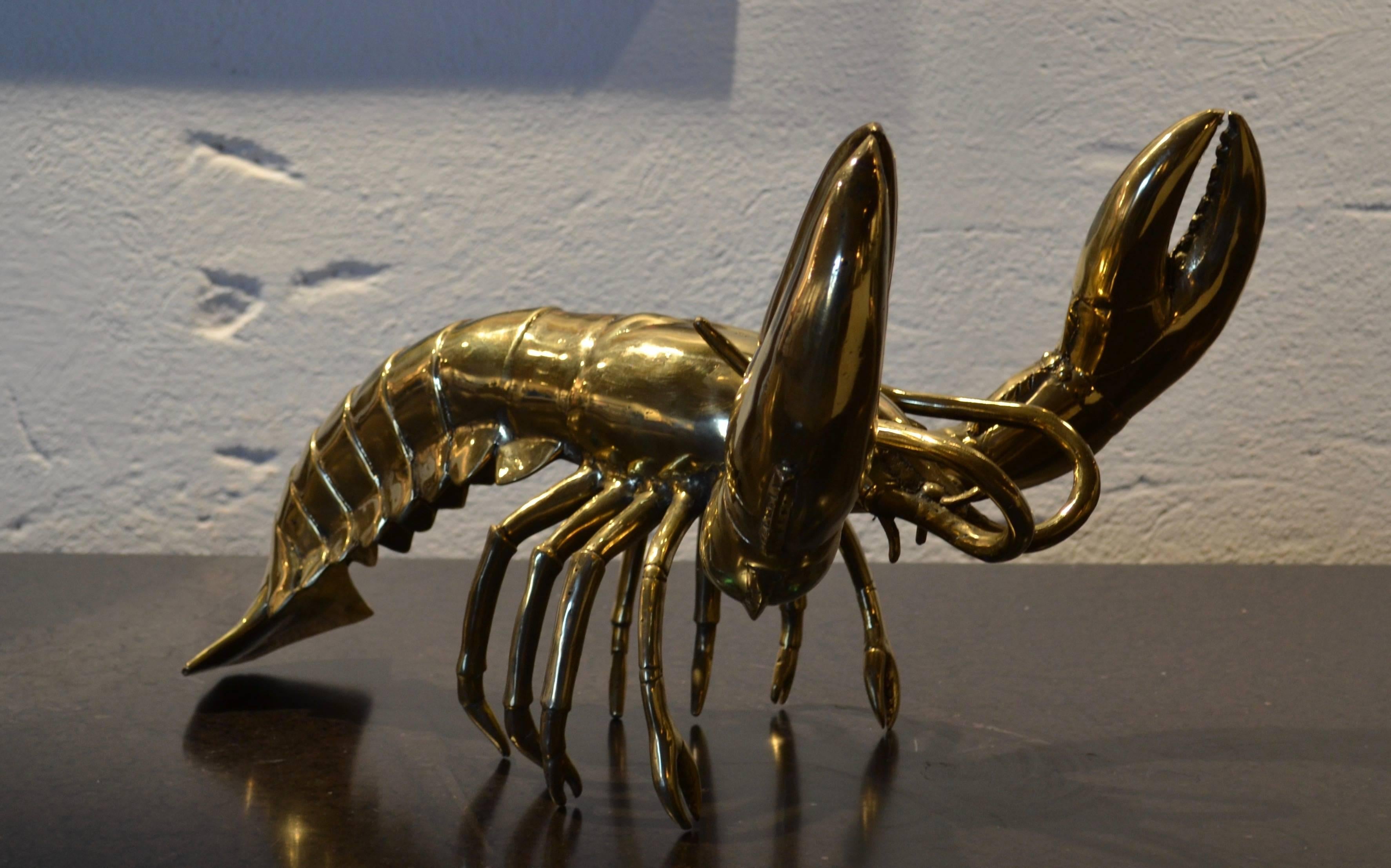 French Lobster Sculpture in Gilt Bronze