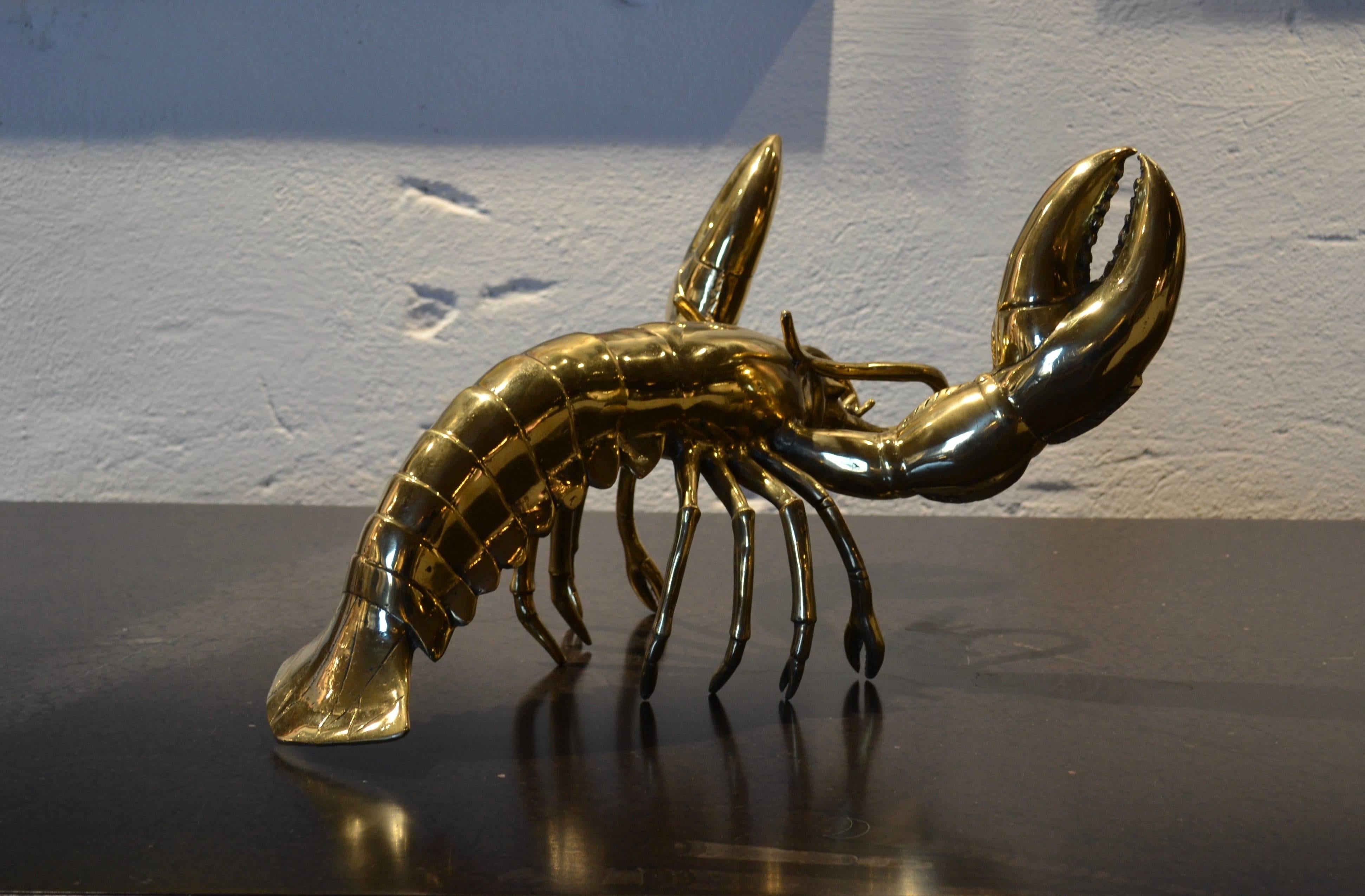 Molded Lobster Sculpture in Gilt Bronze