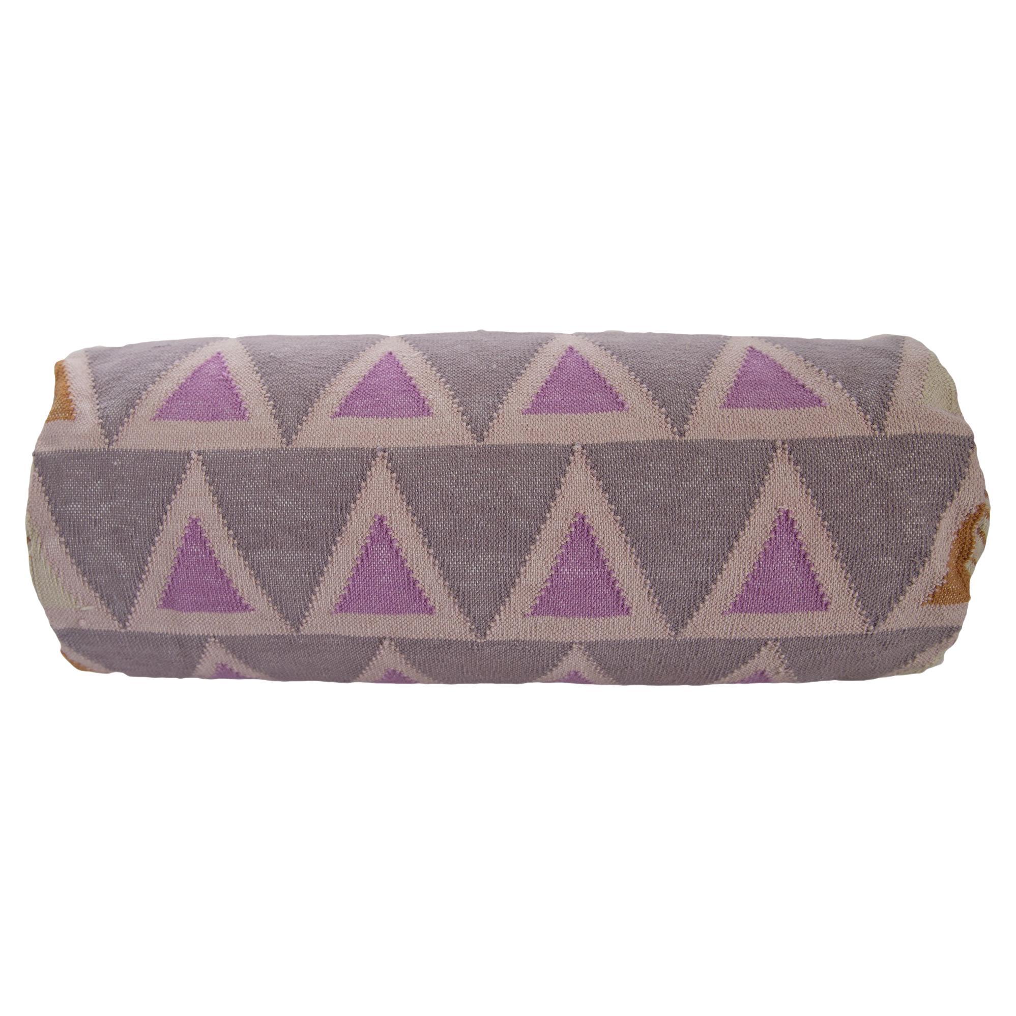 Geometric Maya Triangles Bolster Pillow, Purple For Sale