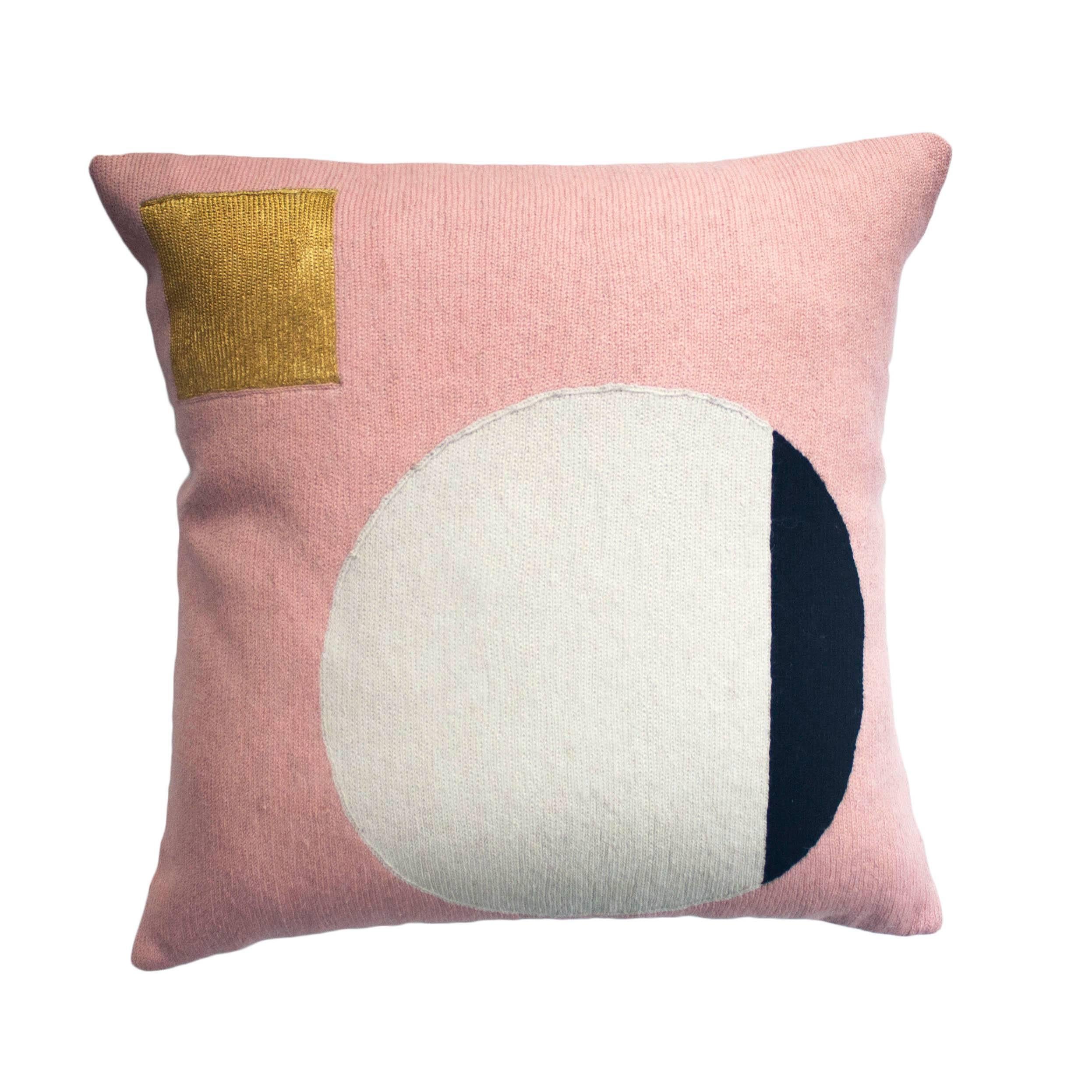 Modern Daphne Circle/Gold Hand Embroidered Geometric Wool Throw Pillow Cover