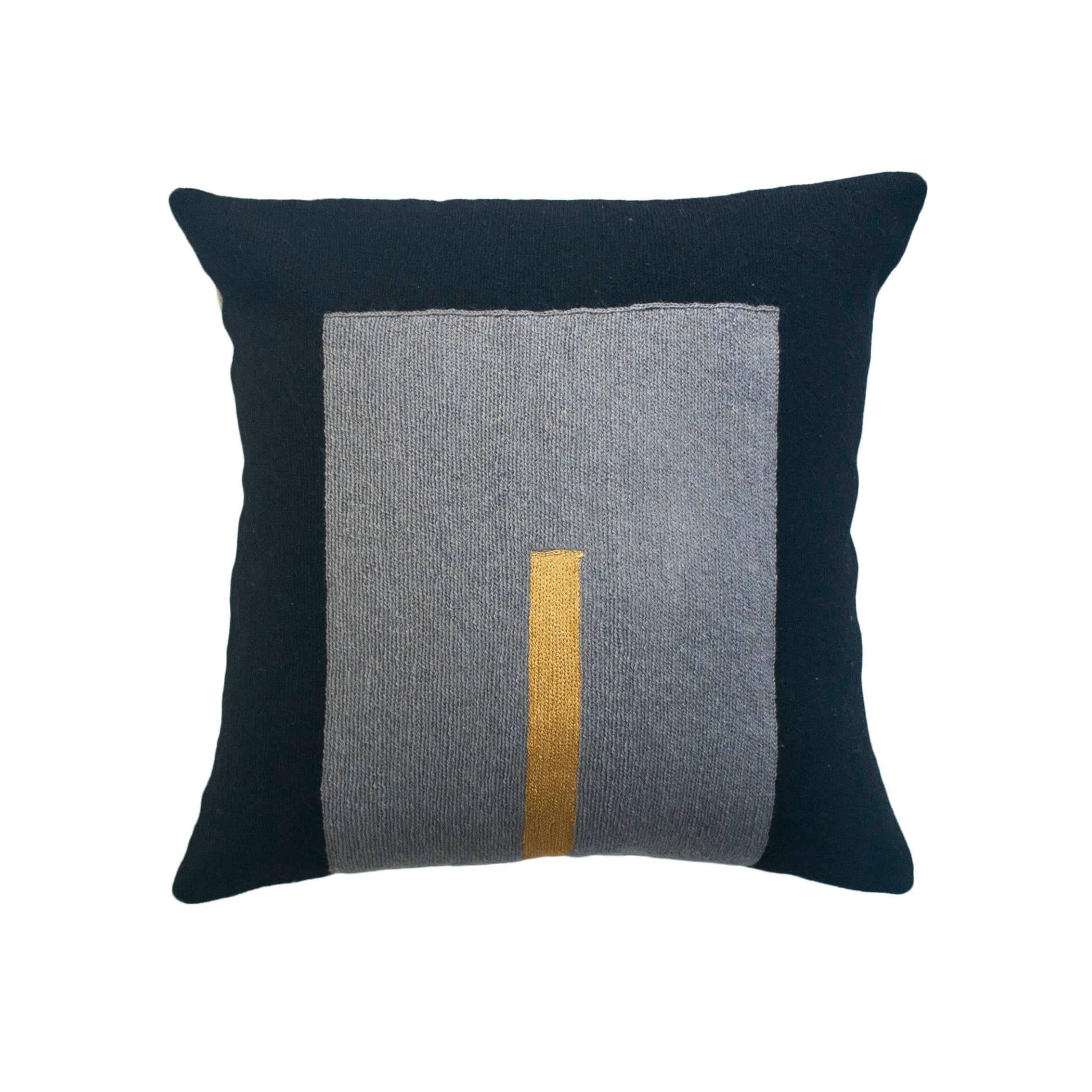Modern Daphne Square/Gold Hand Embroidered Geometric Wool Throw Pillow Cover